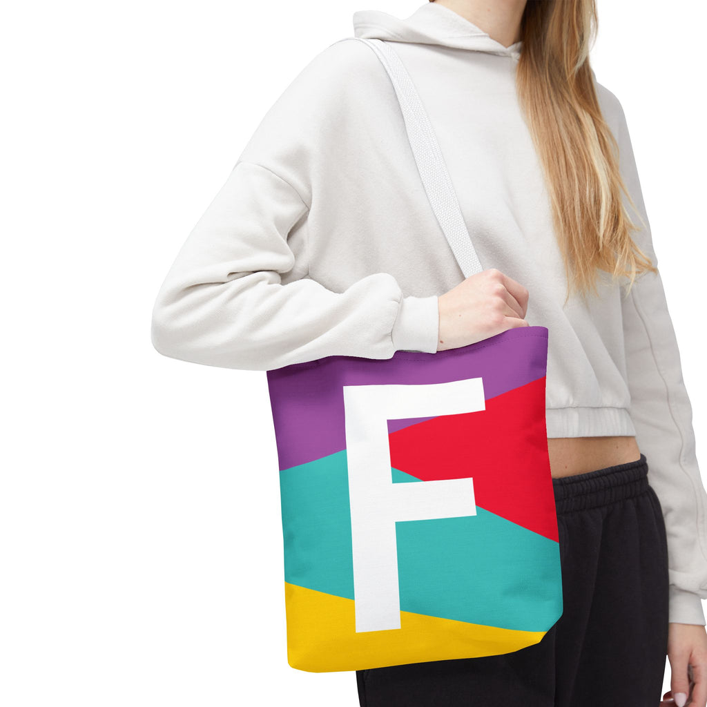 Monogram 'F' Colorblock Tote Bag — Personalized Initial F Shoulder Tote