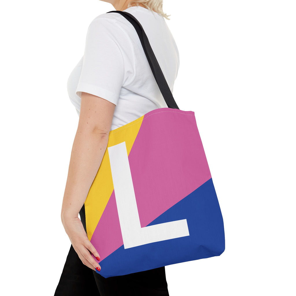 Monogram 'L' Colorblock Tote Bag — Personalized Initial L Shoulder Tote