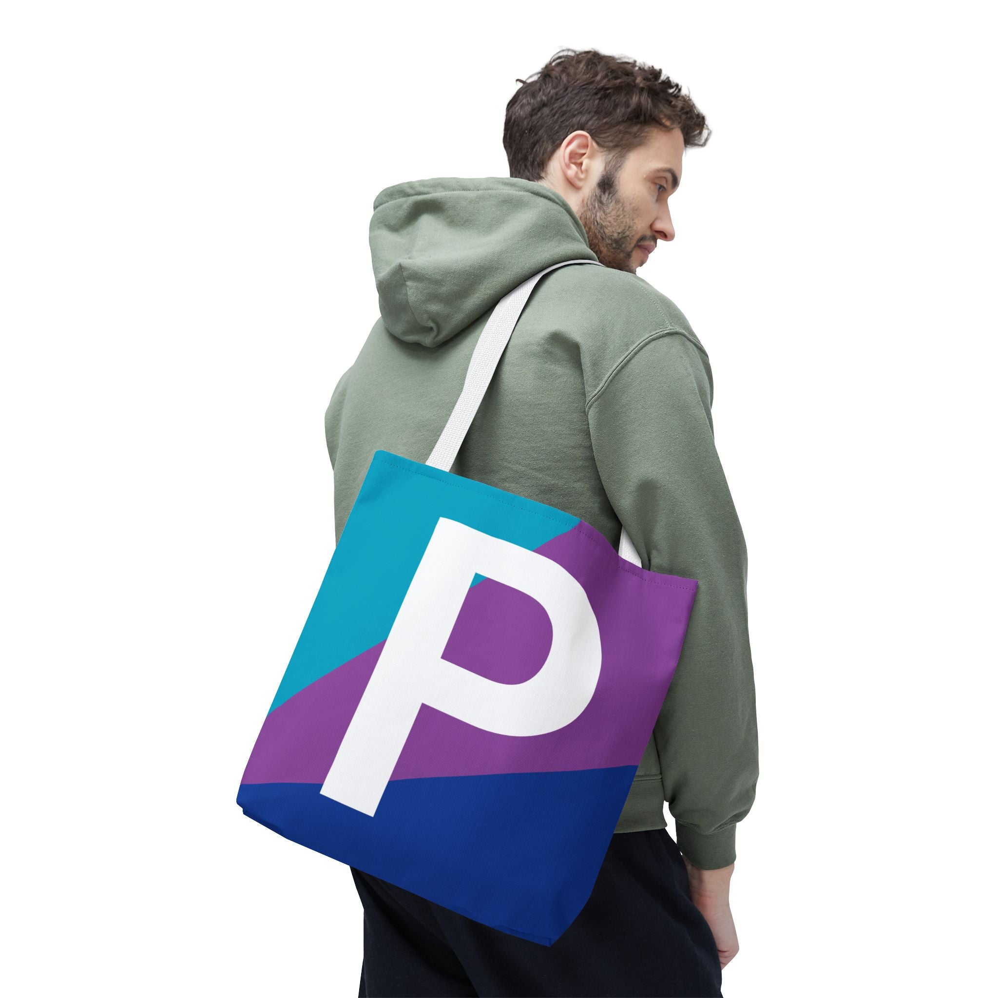 Monogram 'P' Colorblock Tote Bag — Personalized Initial P Shoulder Tote