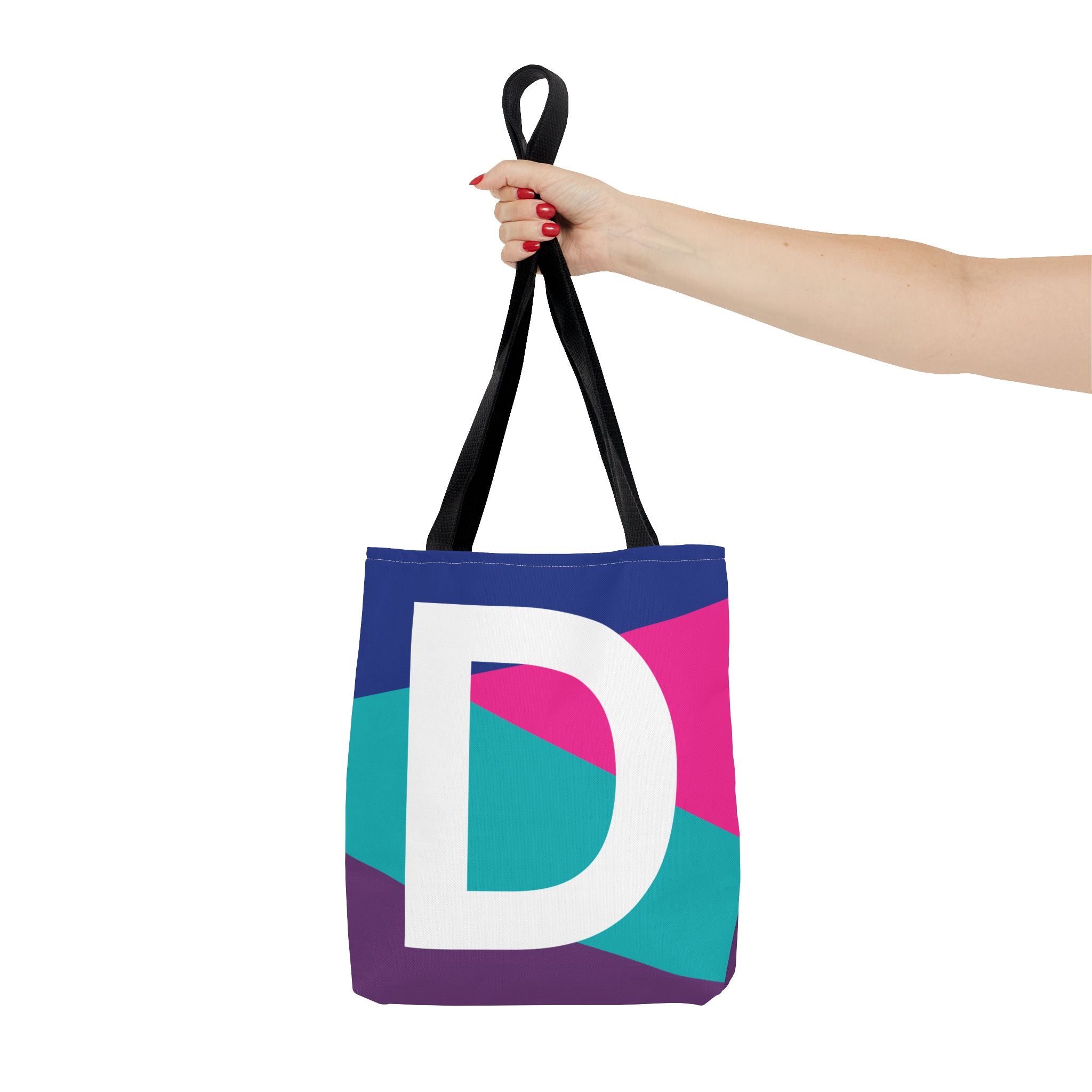 Monogram 'D' Colorblock Tote Bag — Personalized Initial D Shoulder Tote