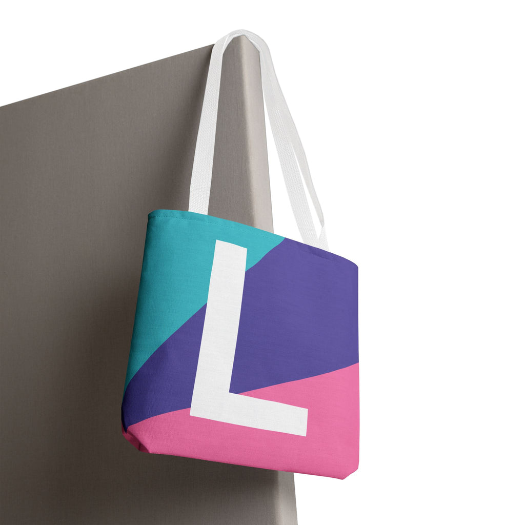 Monogram 'L' Colorblock Tote Bag — Personalized Initial L Shoulder Tote
