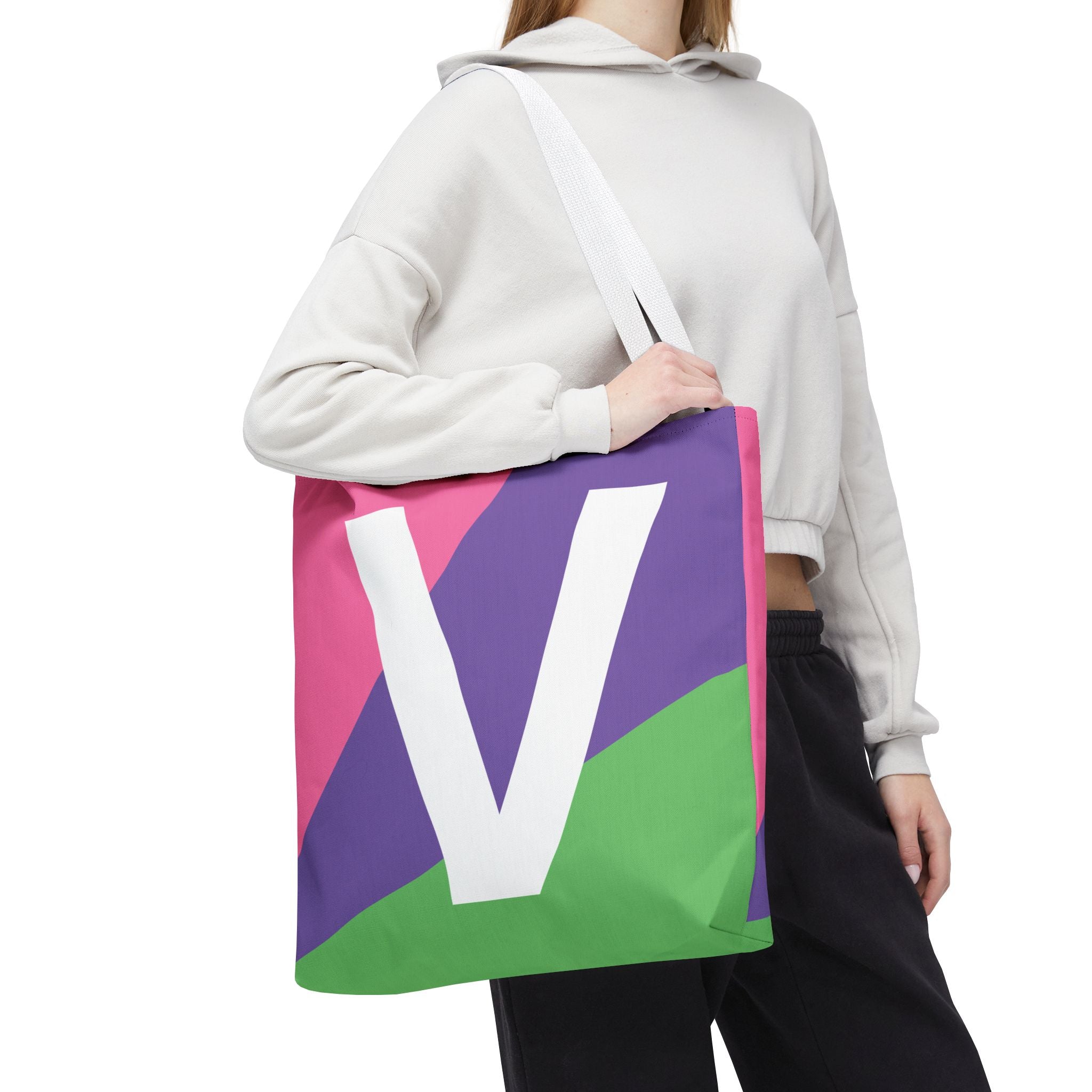 Monogram 'V' Colorblock Tote Bag — Personalized Initial V Shoulder Tote