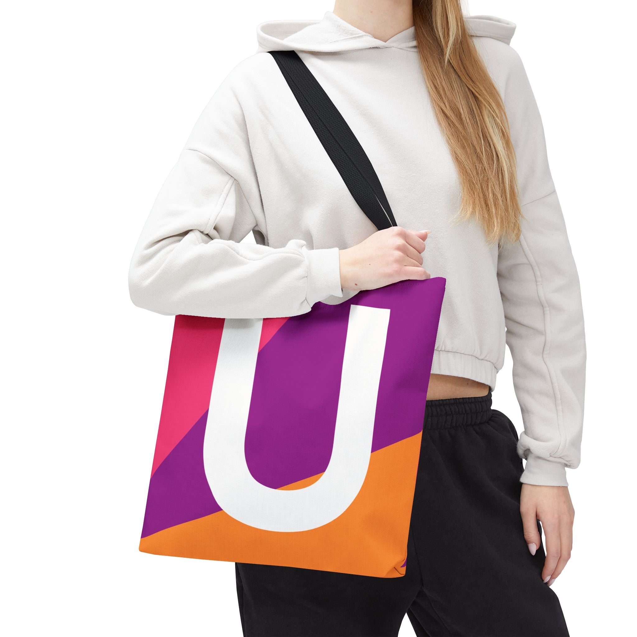 Monogram 'U' Colorblock Tote Bag — Personalized Initial U Shoulder Tote