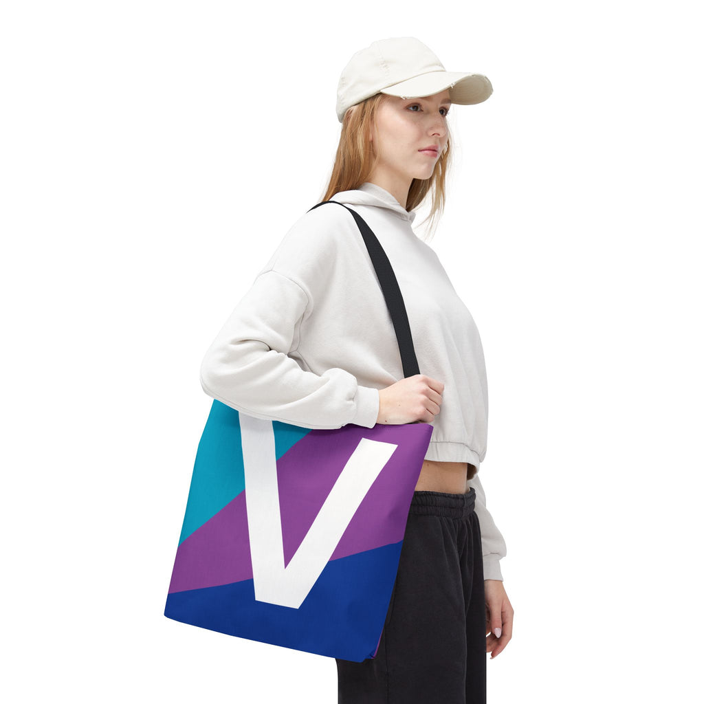 Monogram 'V' Colorblock Tote Bag — Personalized Initial V Shoulder Tote