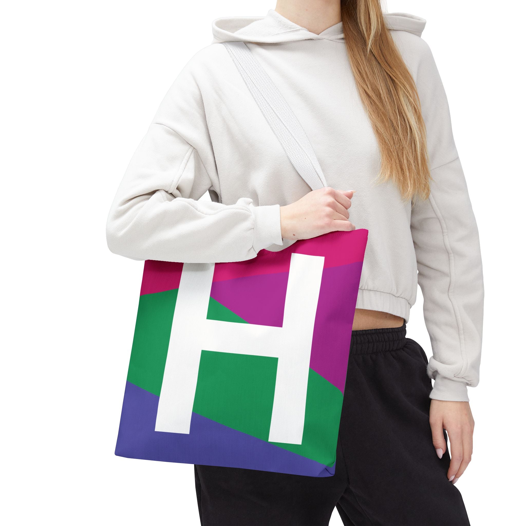 Monogram 'H' Colorblock Tote Bag — Personalized Initial H Shoulder Tote