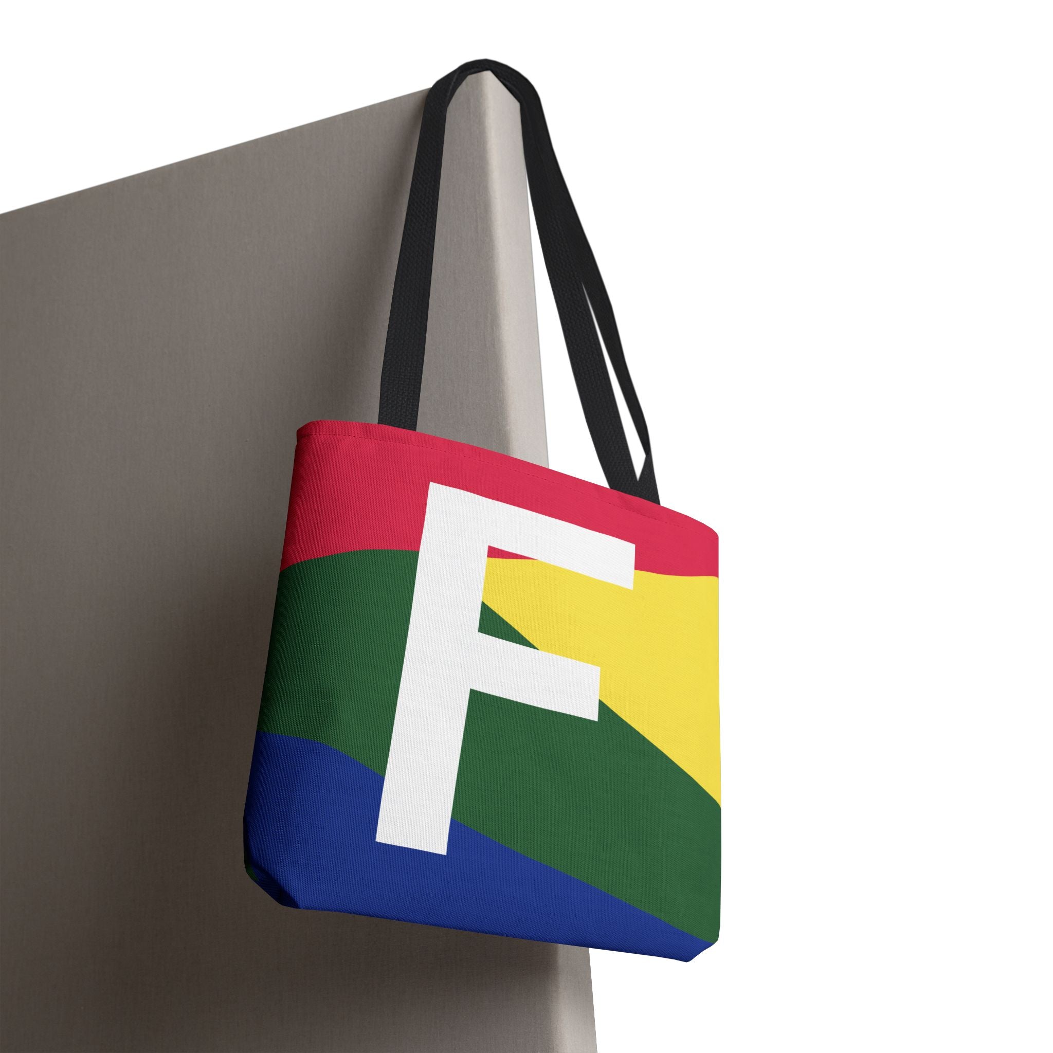Monogram 'F' Colorblock Tote Bag — Personalized Initial F Shoulder Tote