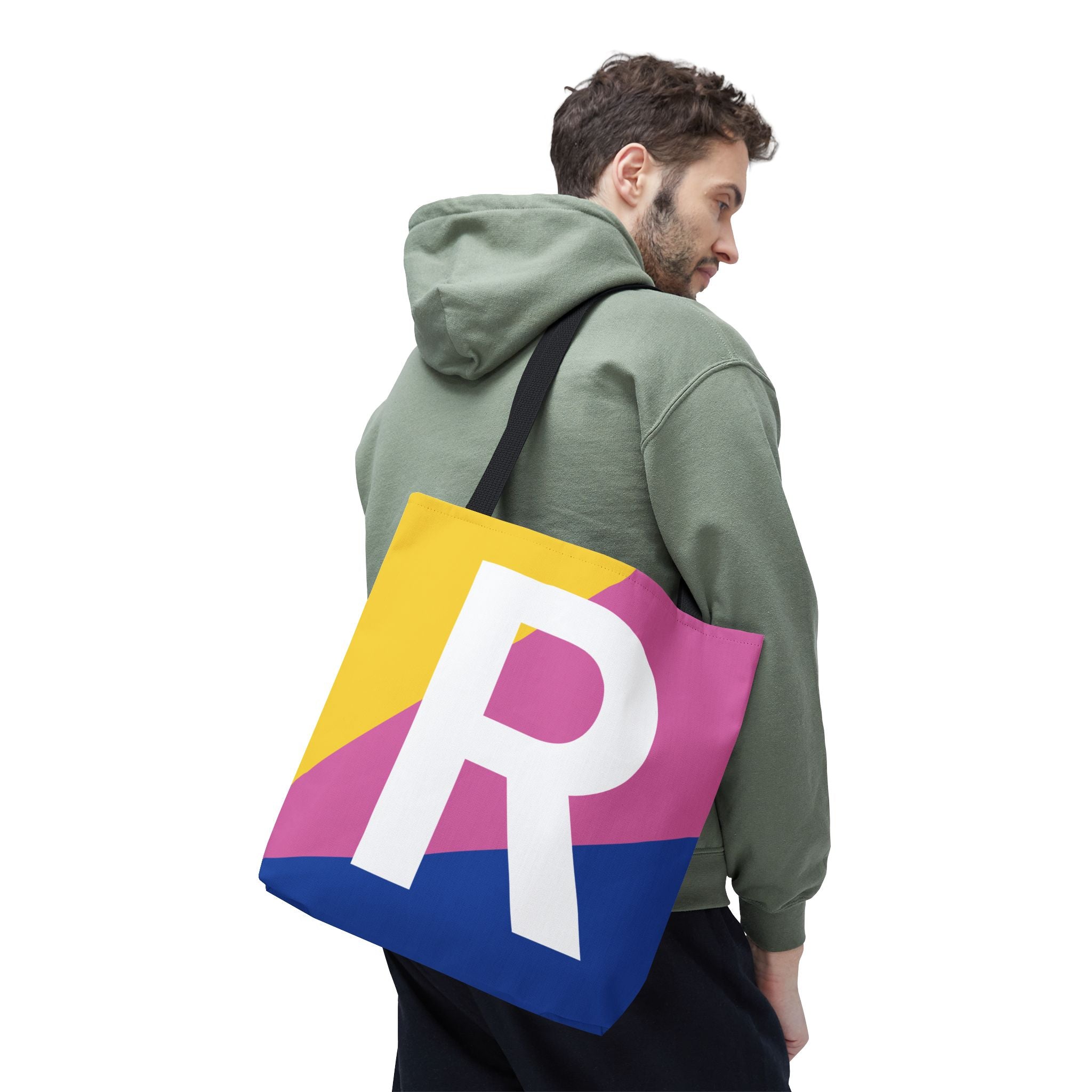 Monogram 'R' Colorblock Tote Bag — Personalized Initial R Shoulder Tote