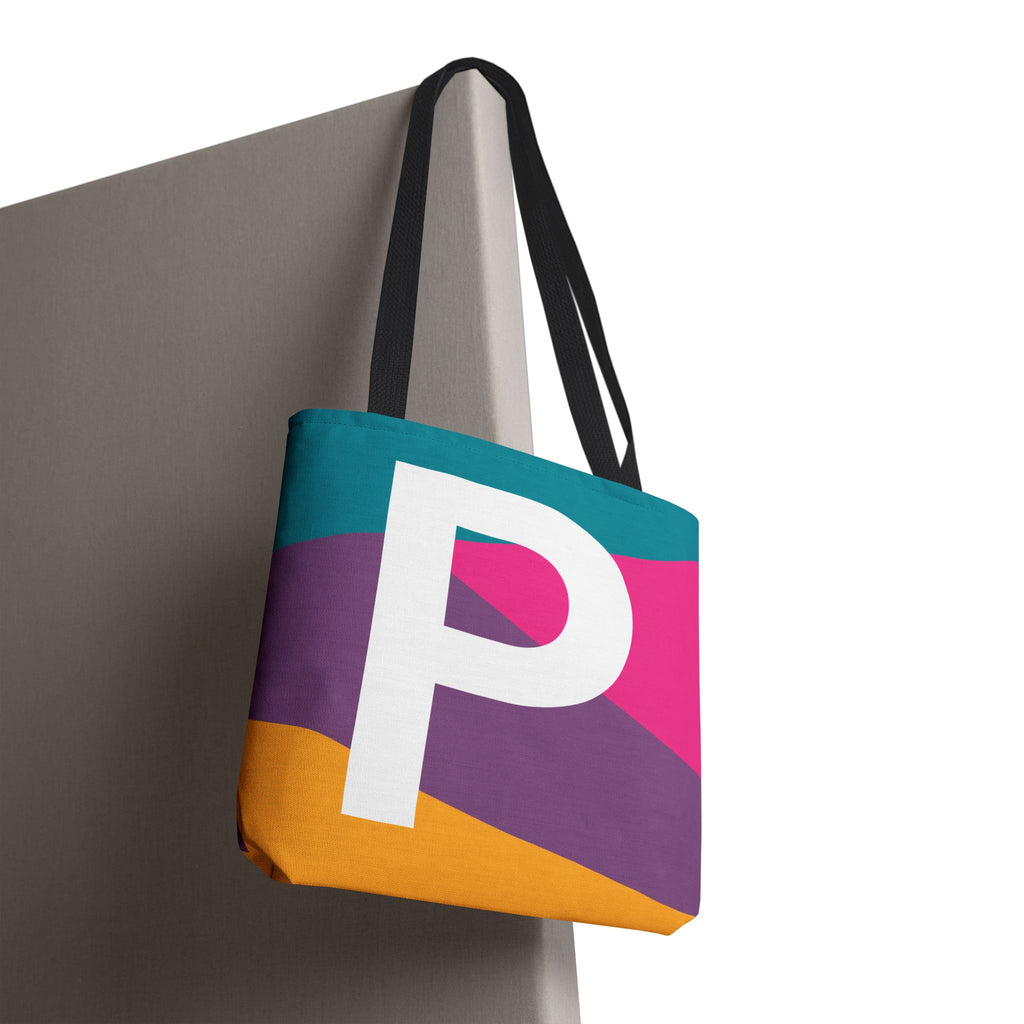 Monogram 'P' Colorblock Tote Bag — Personalized Initial P Shoulder Tote