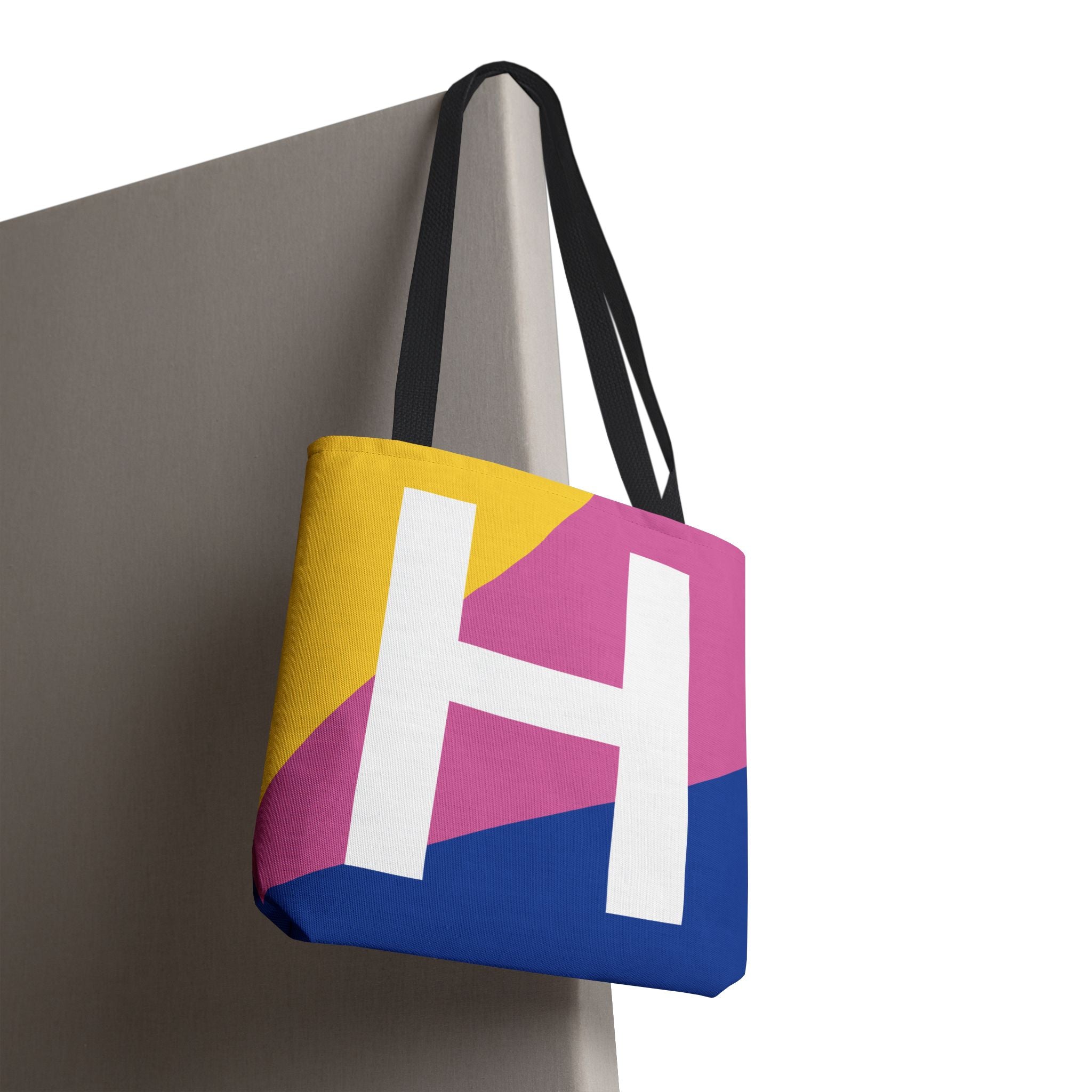 Monogram 'H' Colorblock Tote Bag — Personalized Initial H Shoulder Tote