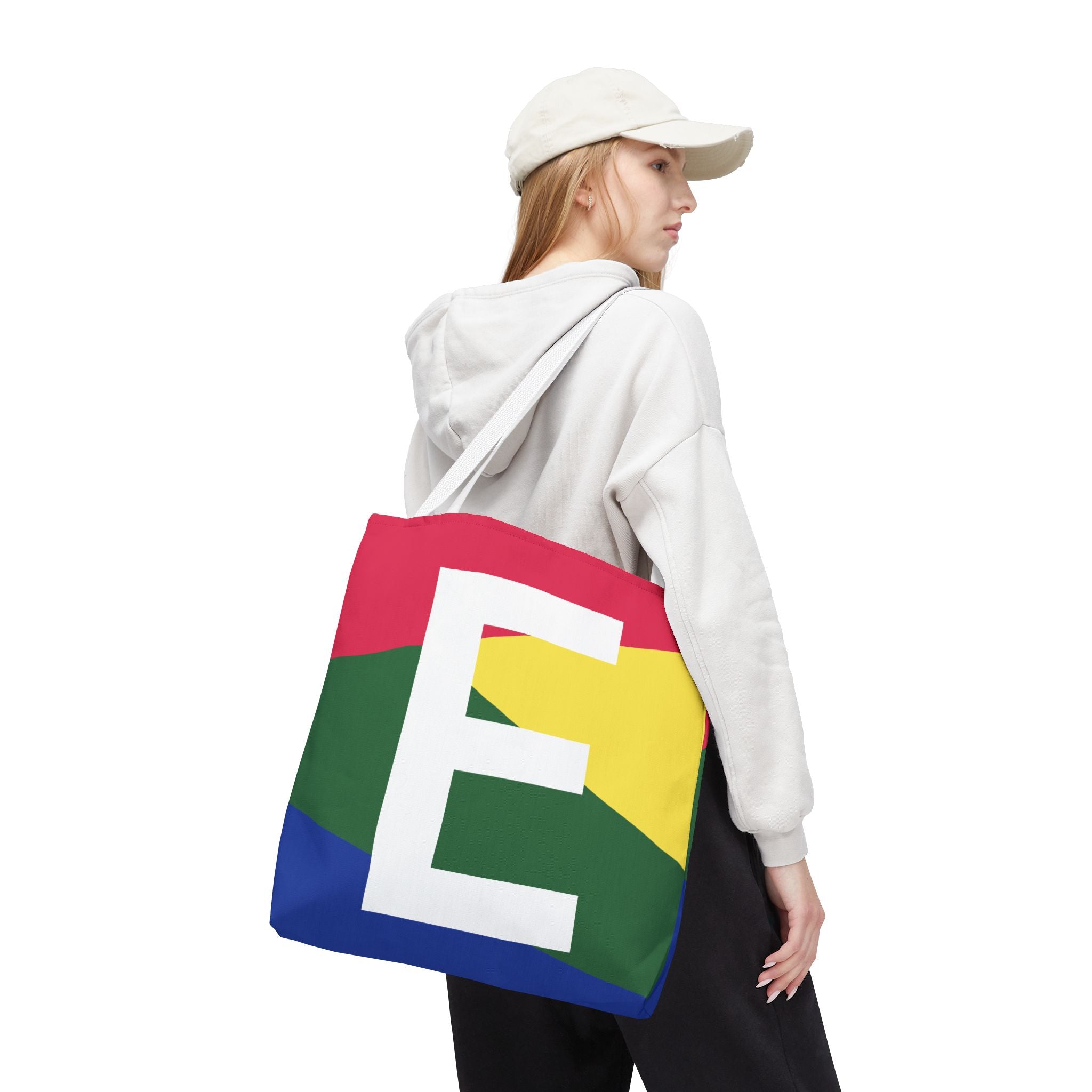 Monogram 'E' Colorblock Tote Bag — Personalized Initial E Shoulder Tote