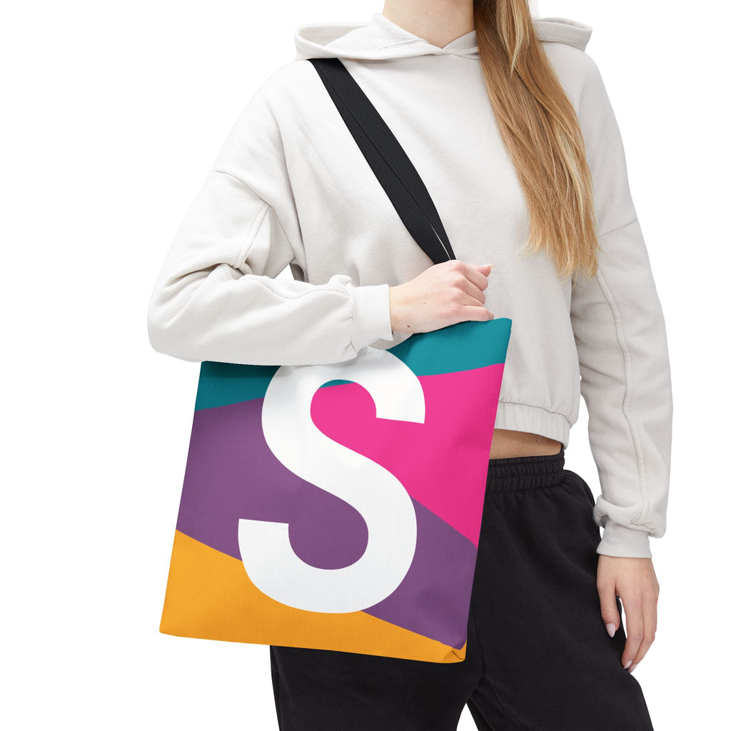 Monogram 'S' Colorblock Tote Bag — Personalized Initial S Shoulder Tote