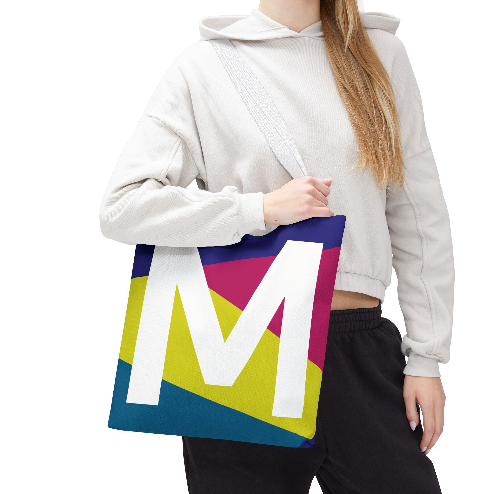 Monogram 'M' Colorblock Tote Bag — Personalized Initial M Shoulder Tote