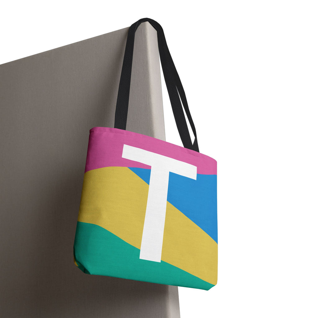 Monogram 'T' Colorblock Tote Bag — Personalized Initial T Shoulder Tote