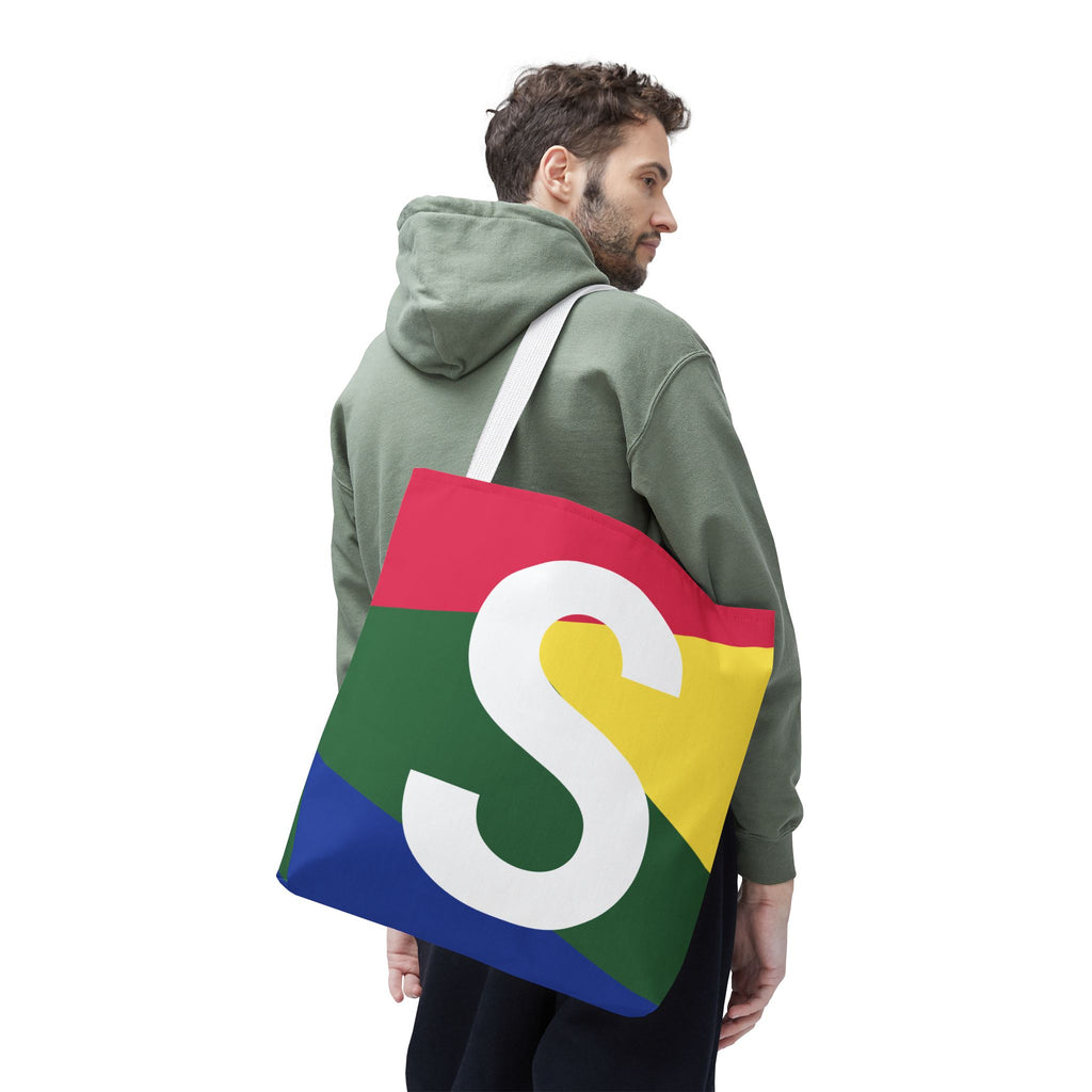 Monogram 'S' Colorblock Tote Bag — Personalized Initial S Shoulder Tote