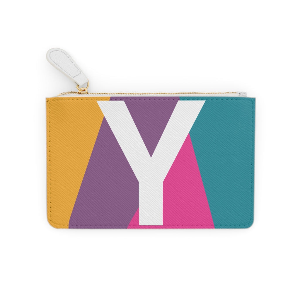 Initial Y Mini Clutch — Colorblock Monogram Wristlet Wallet