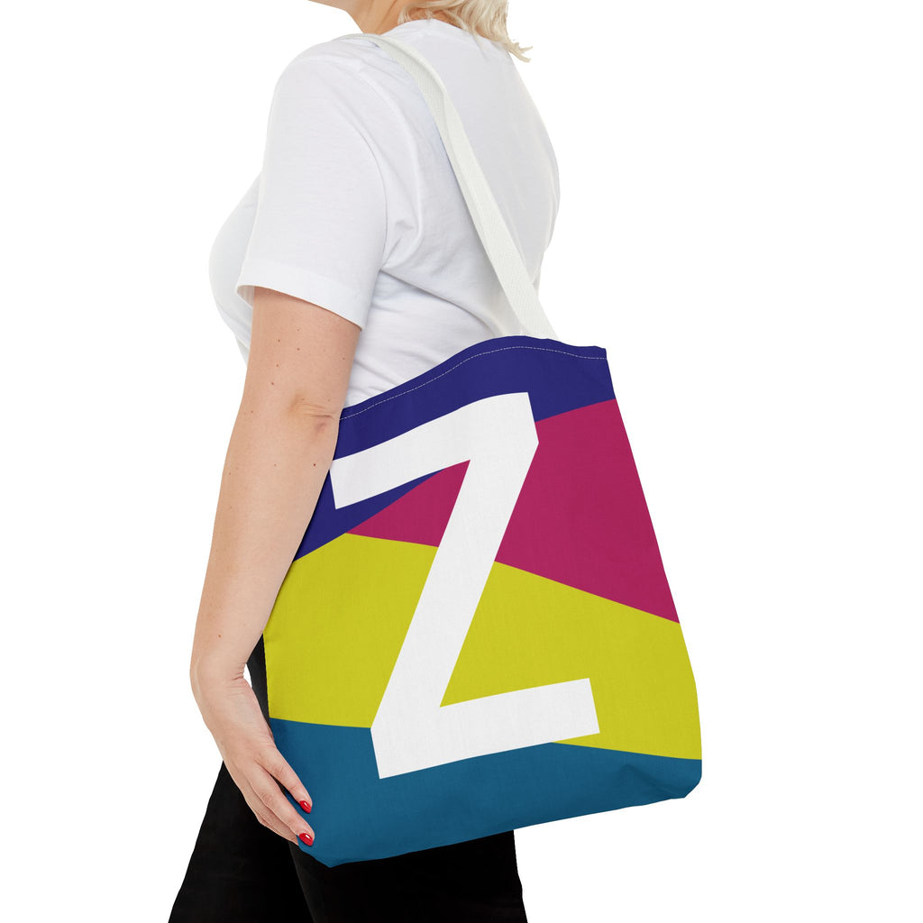 Monogram 'Z' Colorblock Tote Bag — Personalized Initial Z Shoulder Tote