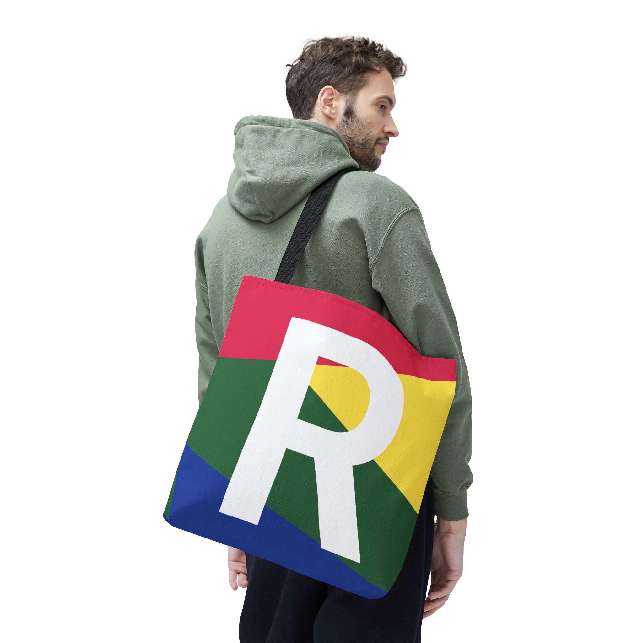 Monogram 'R' Colorblock Tote Bag — Personalized Initial R Shoulder Tote