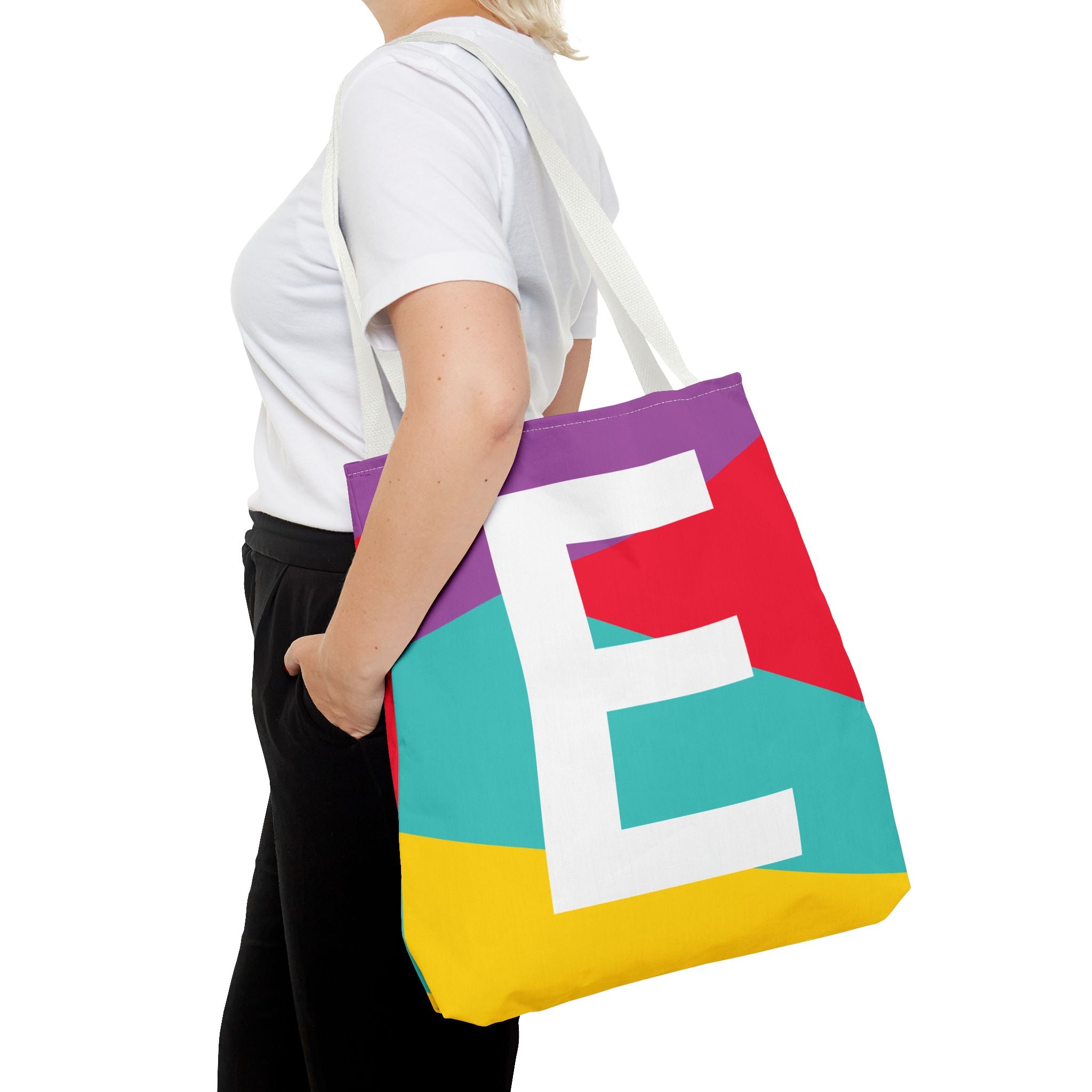 Monogram 'E' Colorblock Tote Bag — Personalized Initial E Shoulder Tote