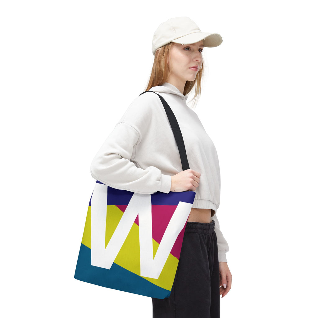 Monogram 'W' Colorblock Tote Bag — Personalized Initial W Shoulder Tote