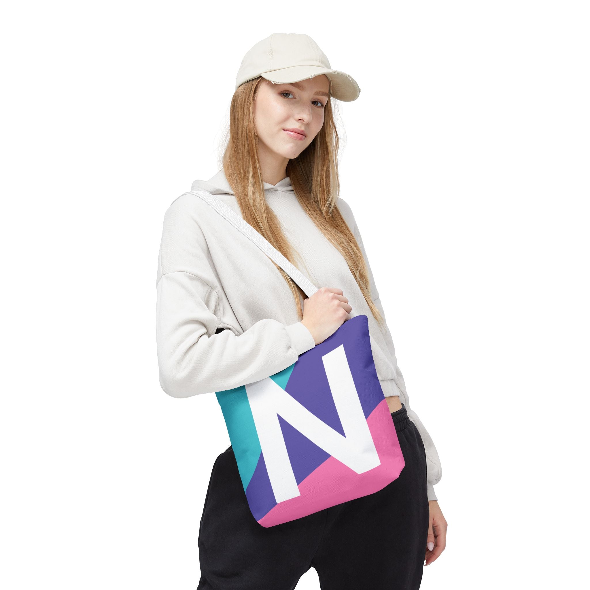 Monogram 'N' Colorblock Tote Bag — Personalized Initial N Shoulder Tote