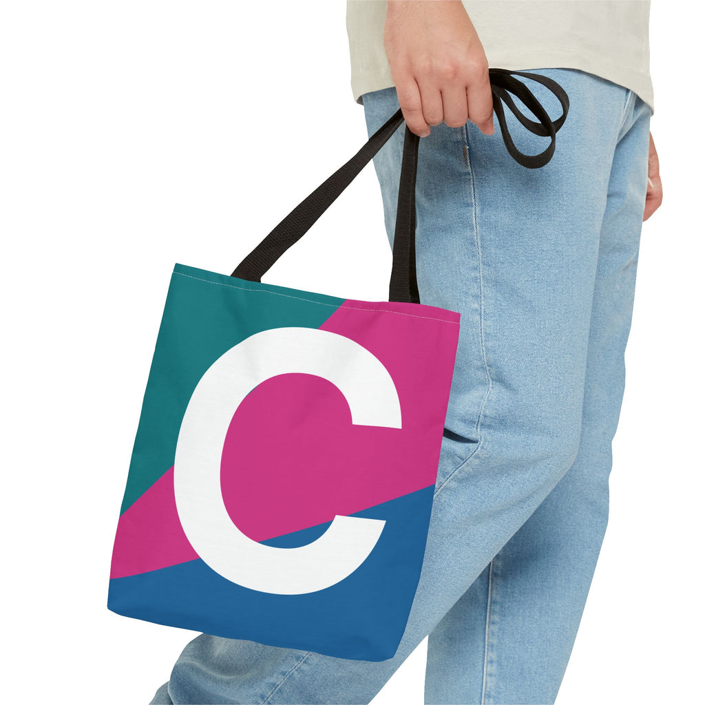Monogram 'C' Colorblock Tote Bag — Personalized Initial C Shoulder Tote