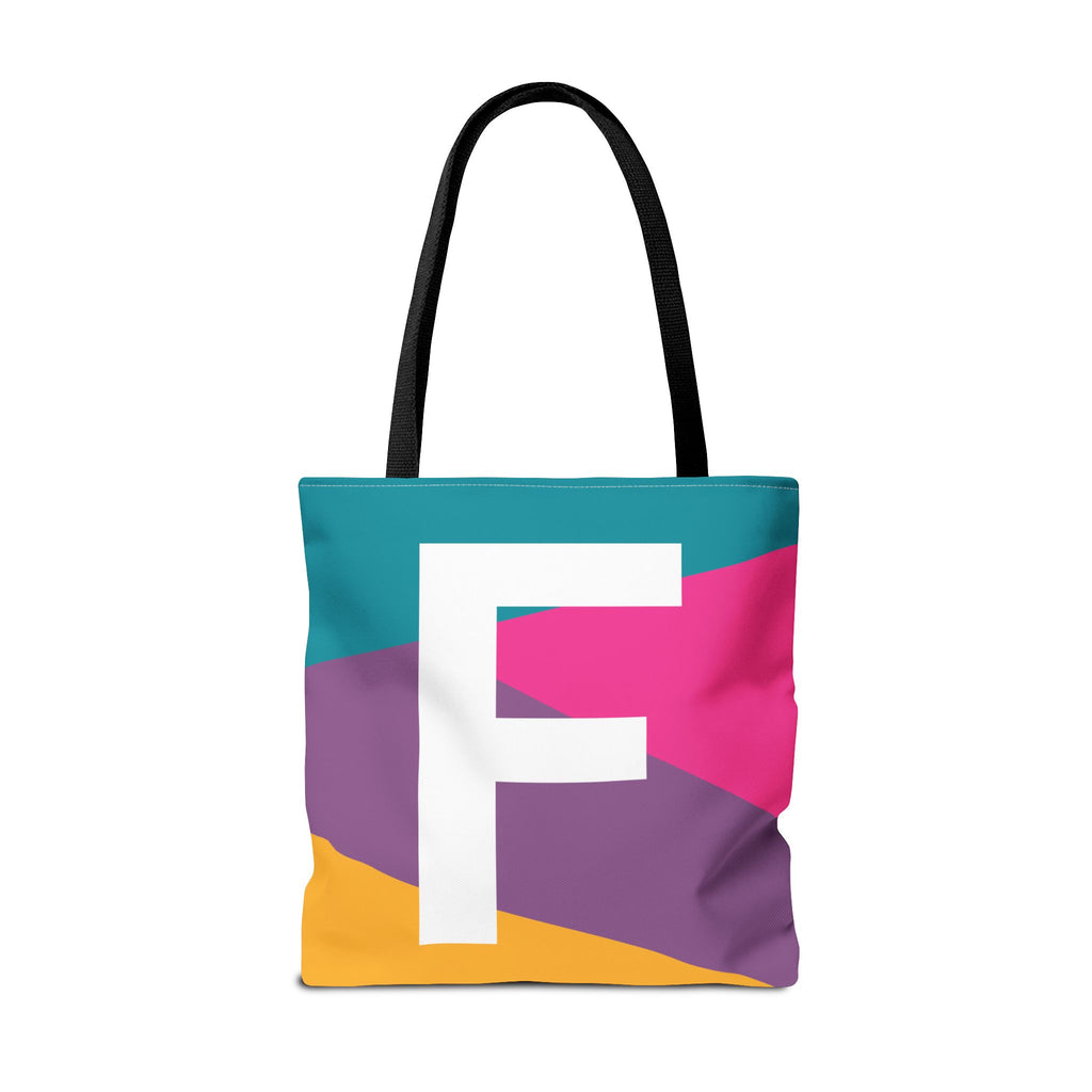 Monogram 'F' Colorblock Tote Bag — Personalized Initial F Shoulder Tote