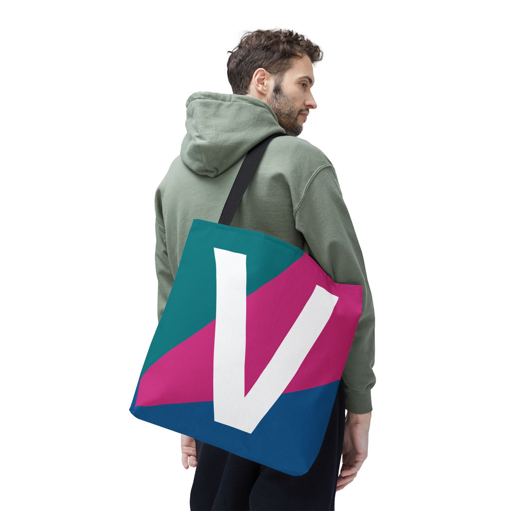 Monogram 'V' Colorblock Tote Bag — Personalized Initial V Shoulder Tote