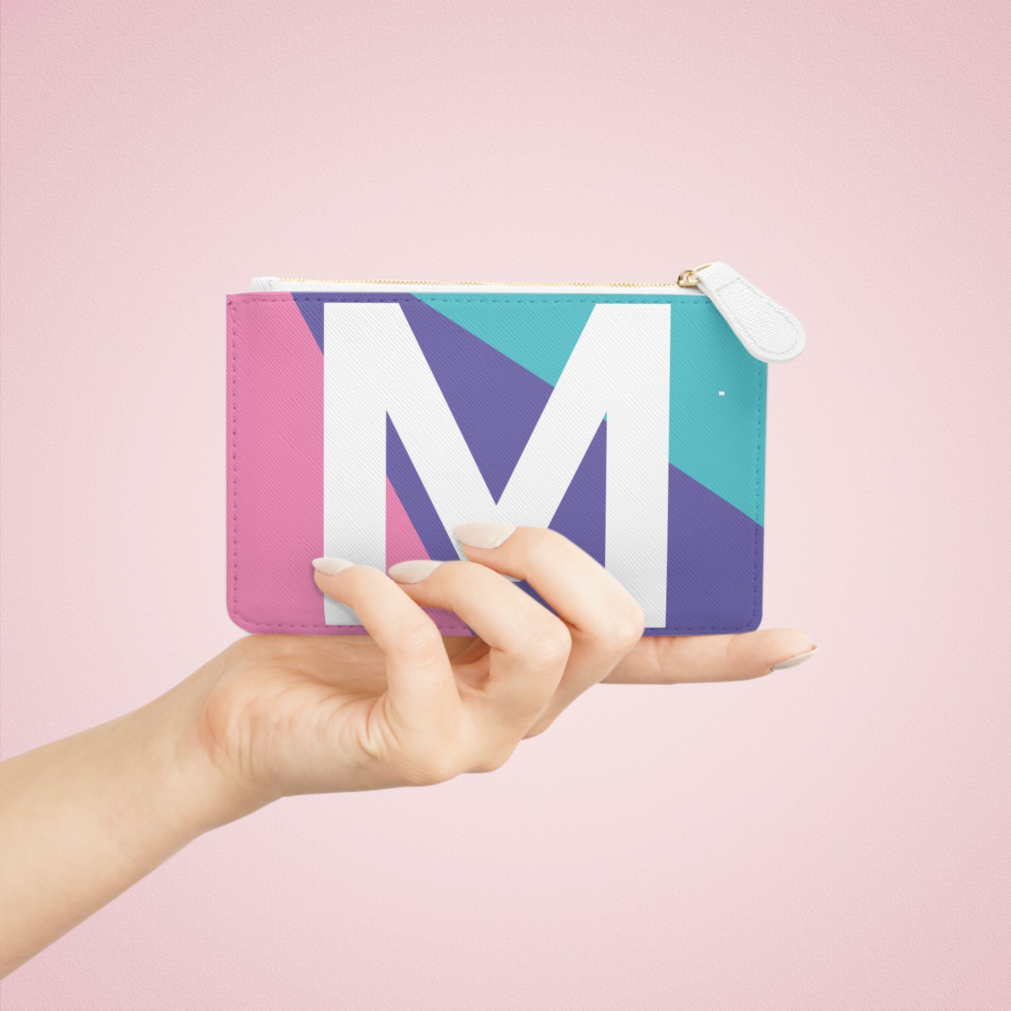 Initial M Mini Clutch — Colorblock Monogram Wristlet Wallet
