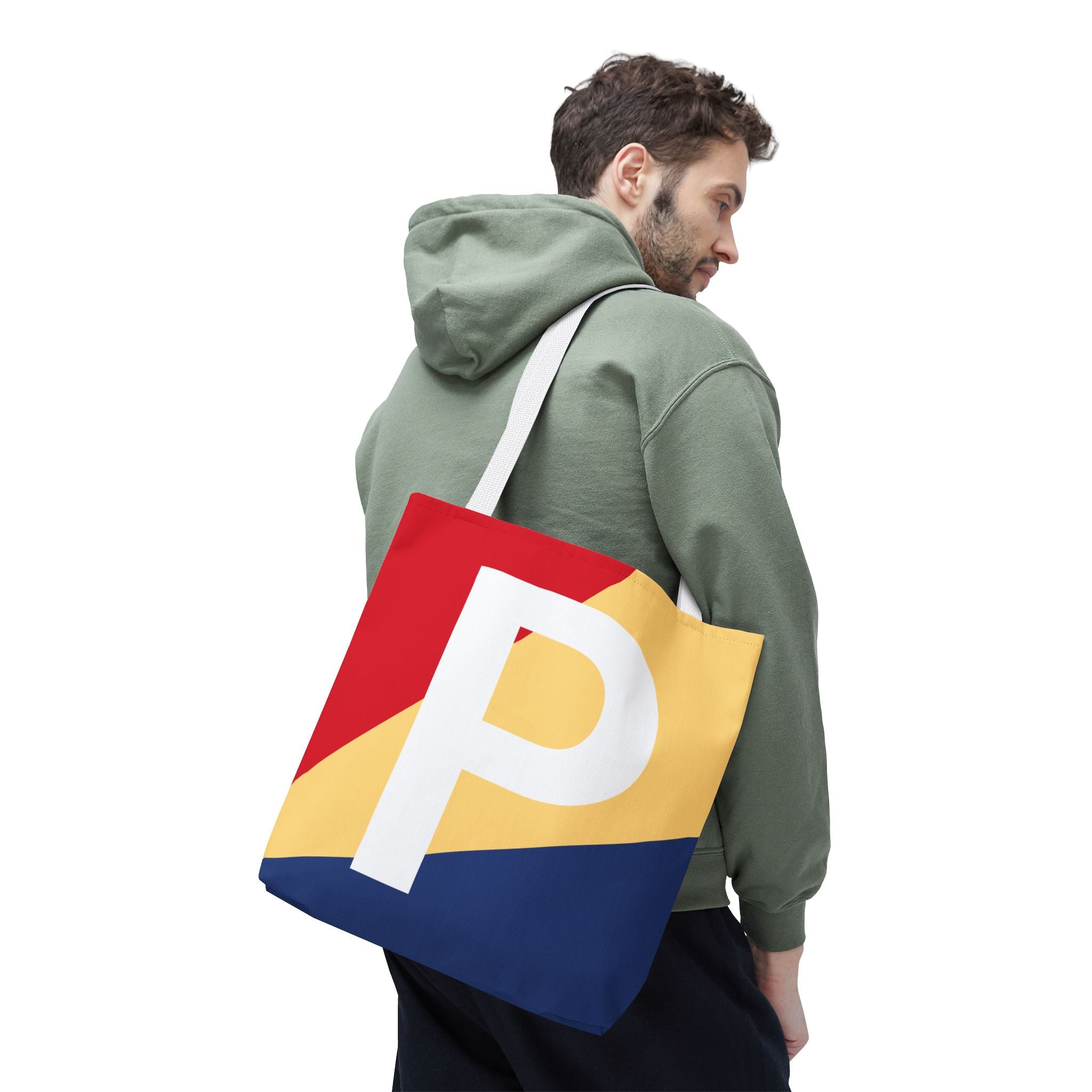 Monogram 'P' Colorblock Tote Bag — Personalized Initial P Shoulder Tote