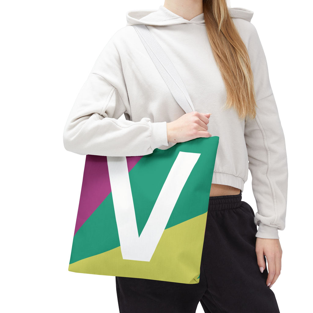 Monogram 'V' Colorblock Tote Bag — Personalized Initial V Shoulder Tote