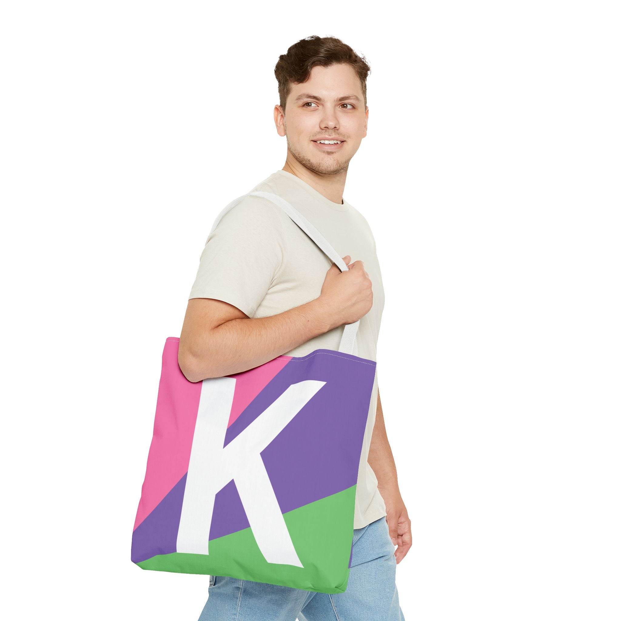 Monogram 'K' Colorblock Tote Bag — Personalized Initial K Shoulder Tote