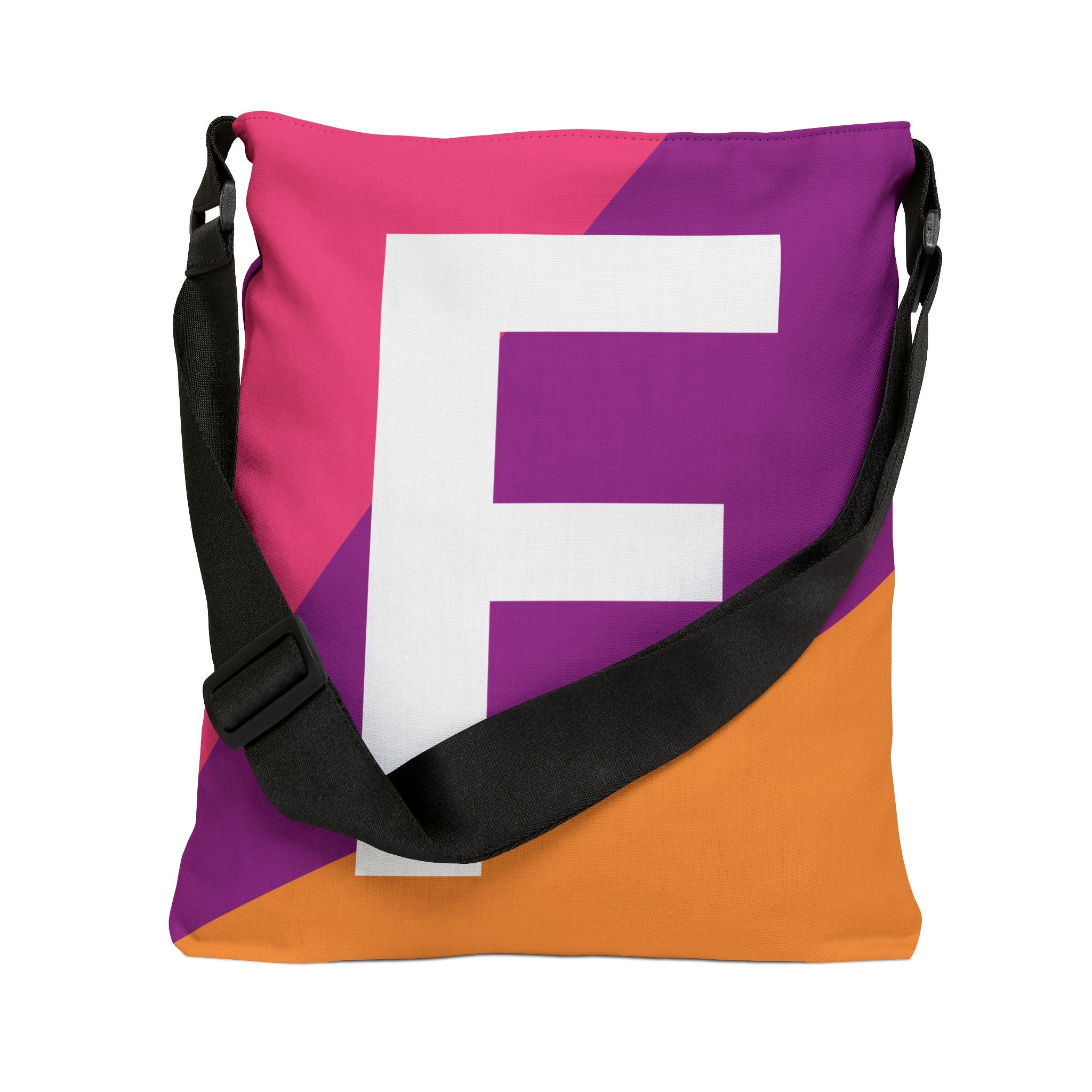 Initial Letter 'F' Colorblock Adjustable Tote Bag — Monogram Alphabet Shoulder Bag