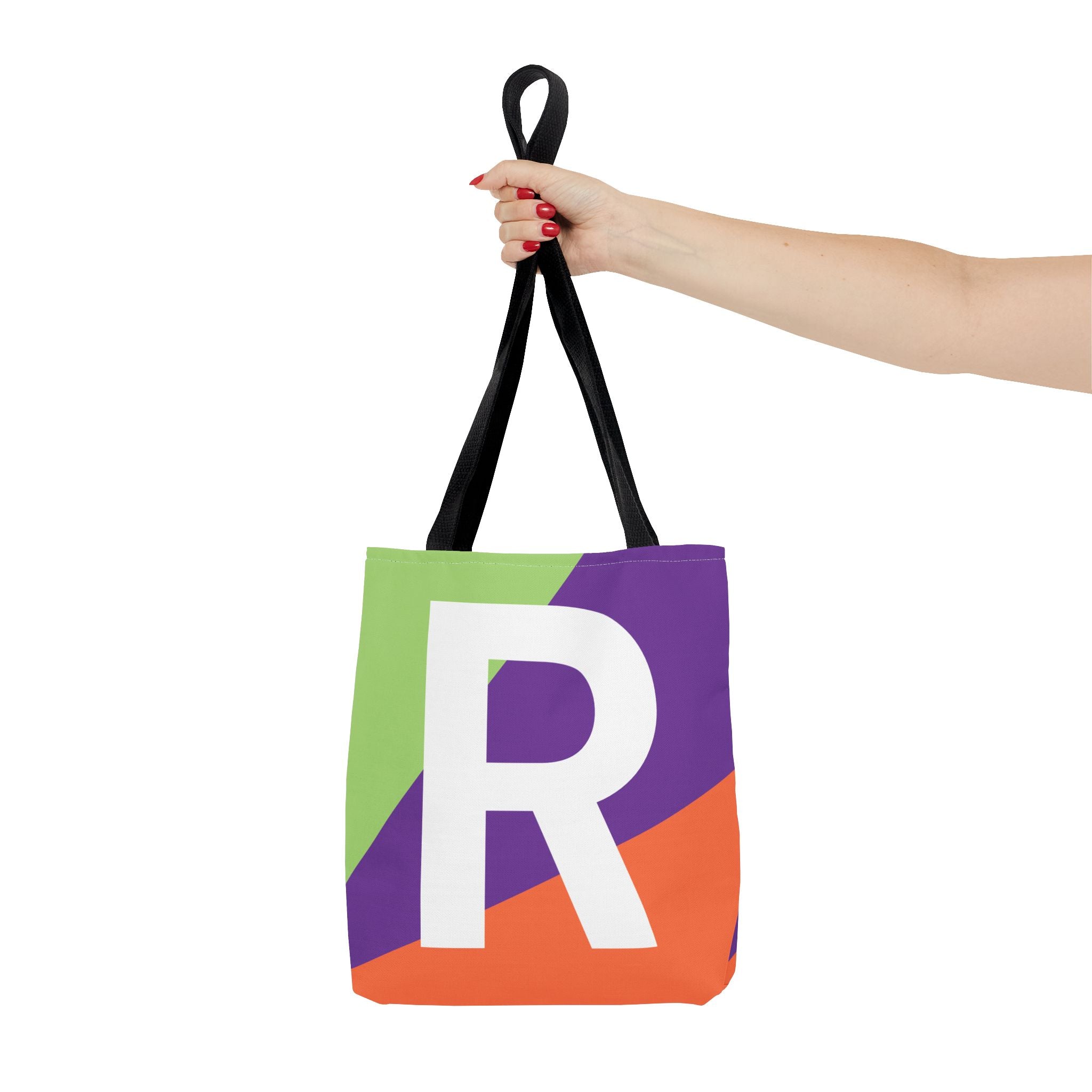 Monogram 'R' Colorblock Tote Bag — Personalized Initial R Shoulder Tote
