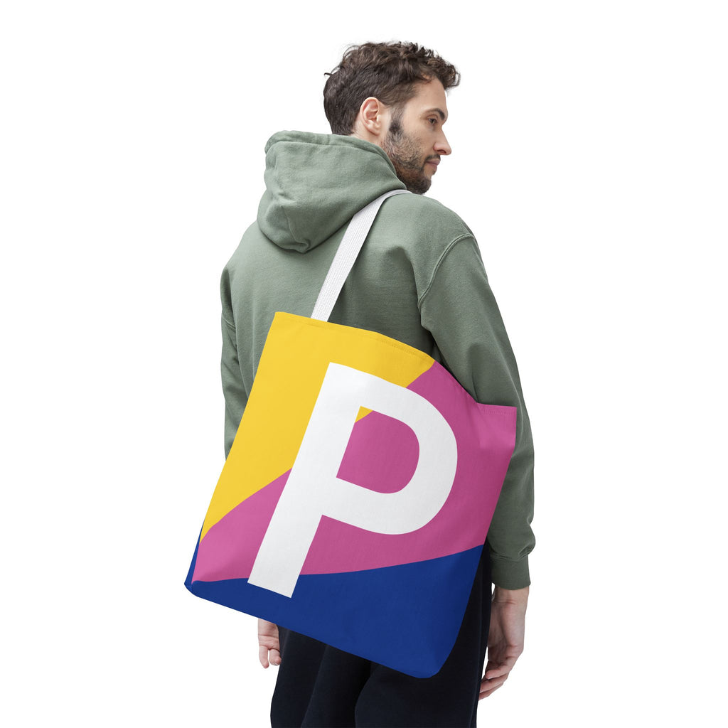 Monogram 'P' Colorblock Tote Bag — Personalized Initial P Shoulder Tote
