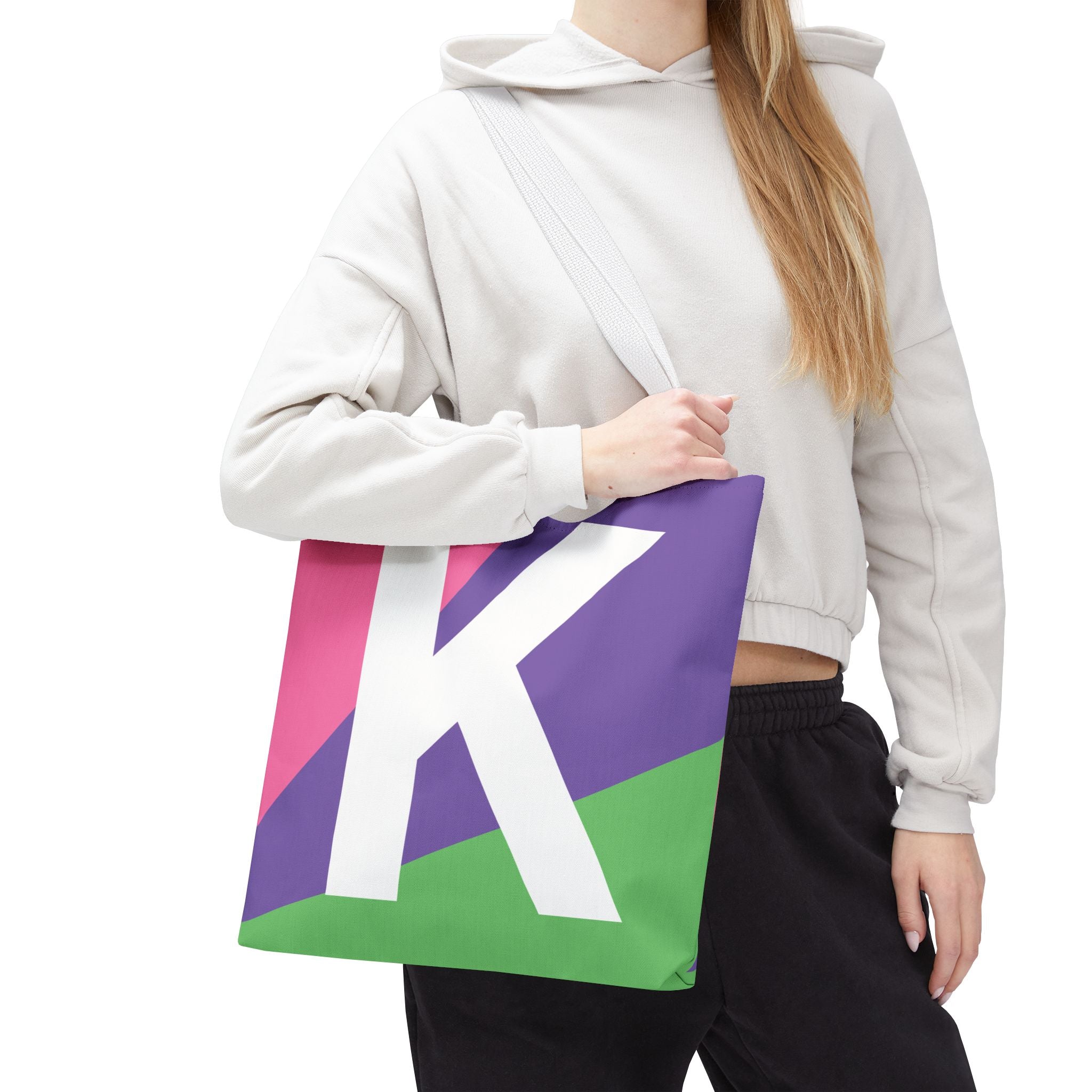 Monogram 'K' Colorblock Tote Bag — Personalized Initial K Shoulder Tote