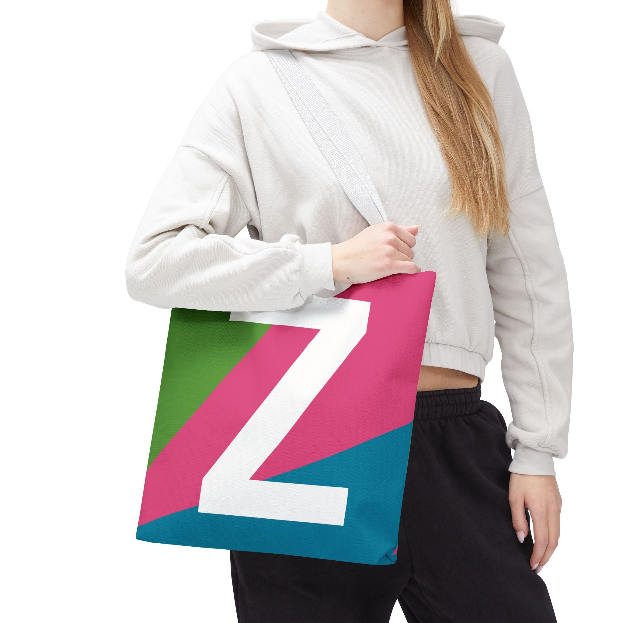 Monogram 'Z' Colorblock Tote Bag — Personalized Initial Z Shoulder Tote