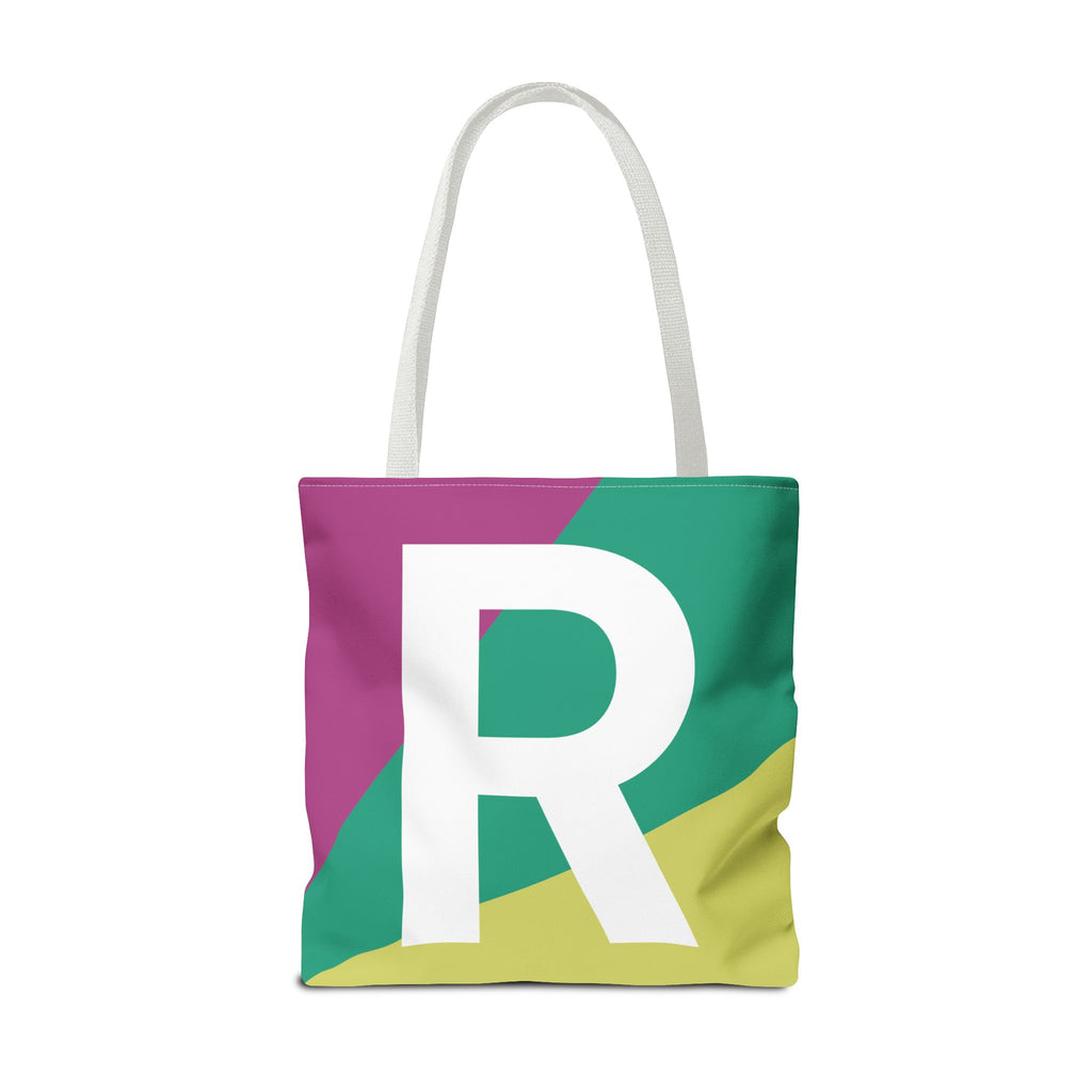 Monogram 'R' Colorblock Tote Bag — Personalized Initial R Shoulder Tote