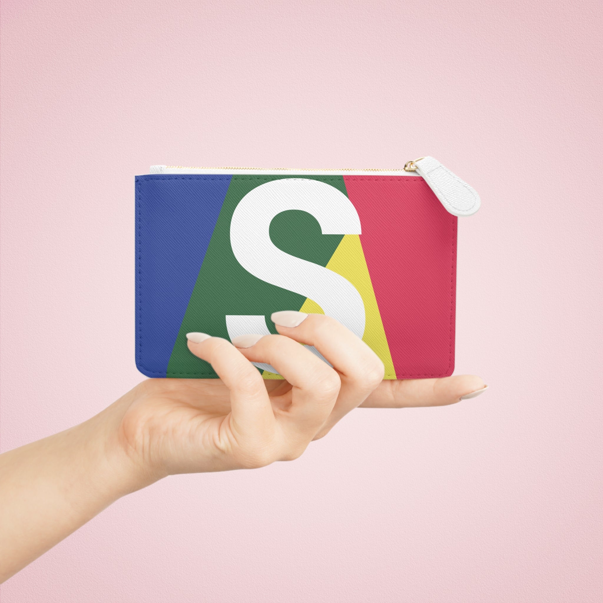 Initial S Mini Clutch — Colorblock Monogram Wristlet Wallet