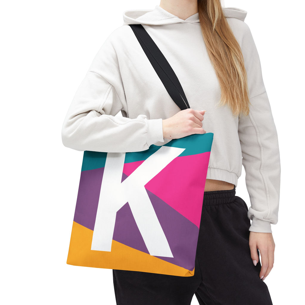 Monogram 'K' Colorblock Tote Bag — Personalized Initial K Shoulder Tote