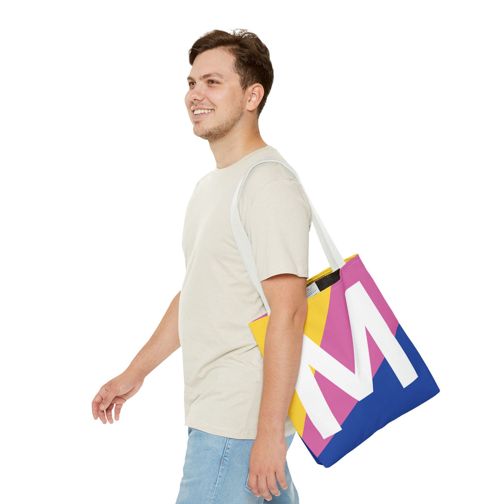 Monogram 'M' Colorblock Tote Bag — Personalized Initial M Shoulder Tote