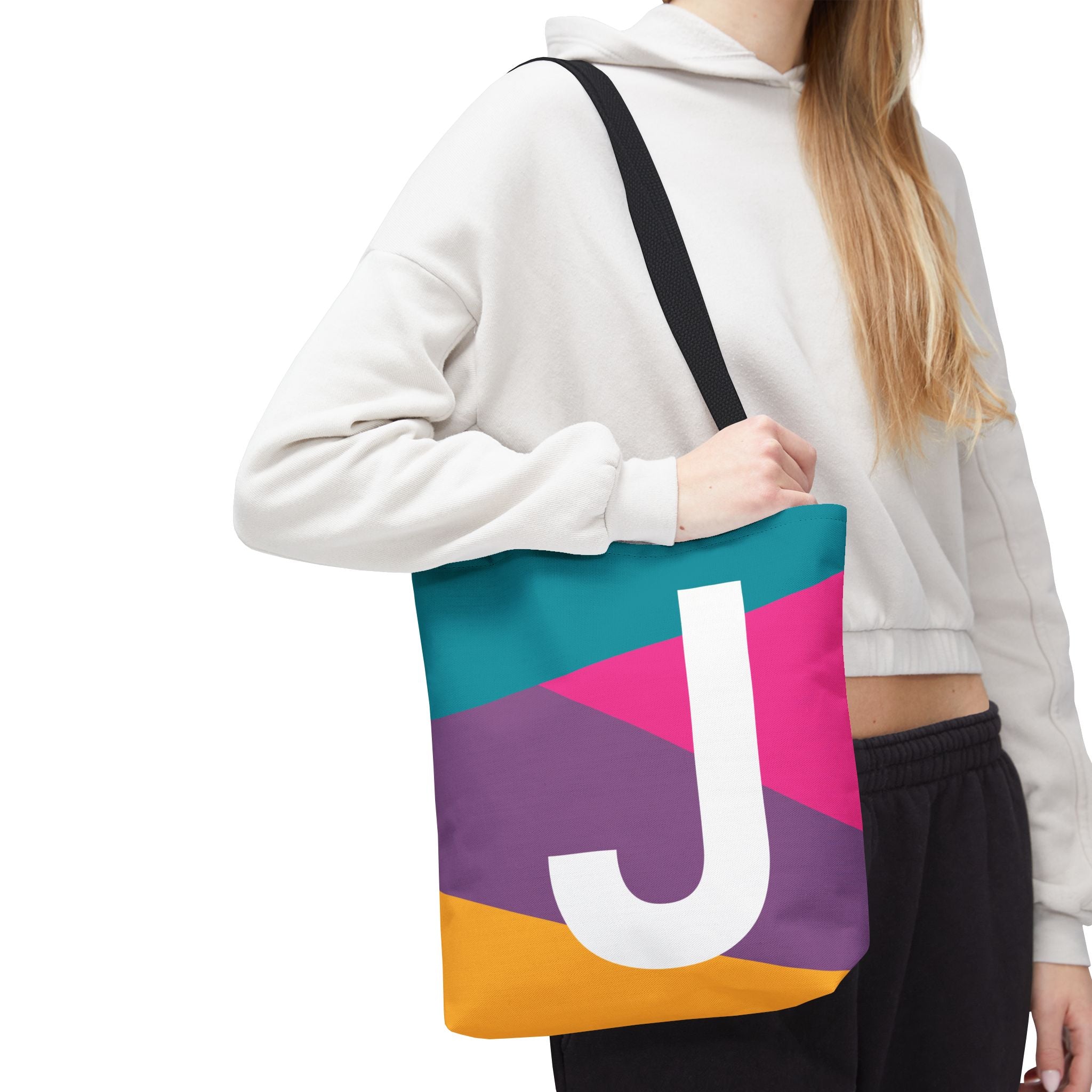 Monogram 'J' Colorblock Tote Bag — Personalized Initial J Shoulder Tote