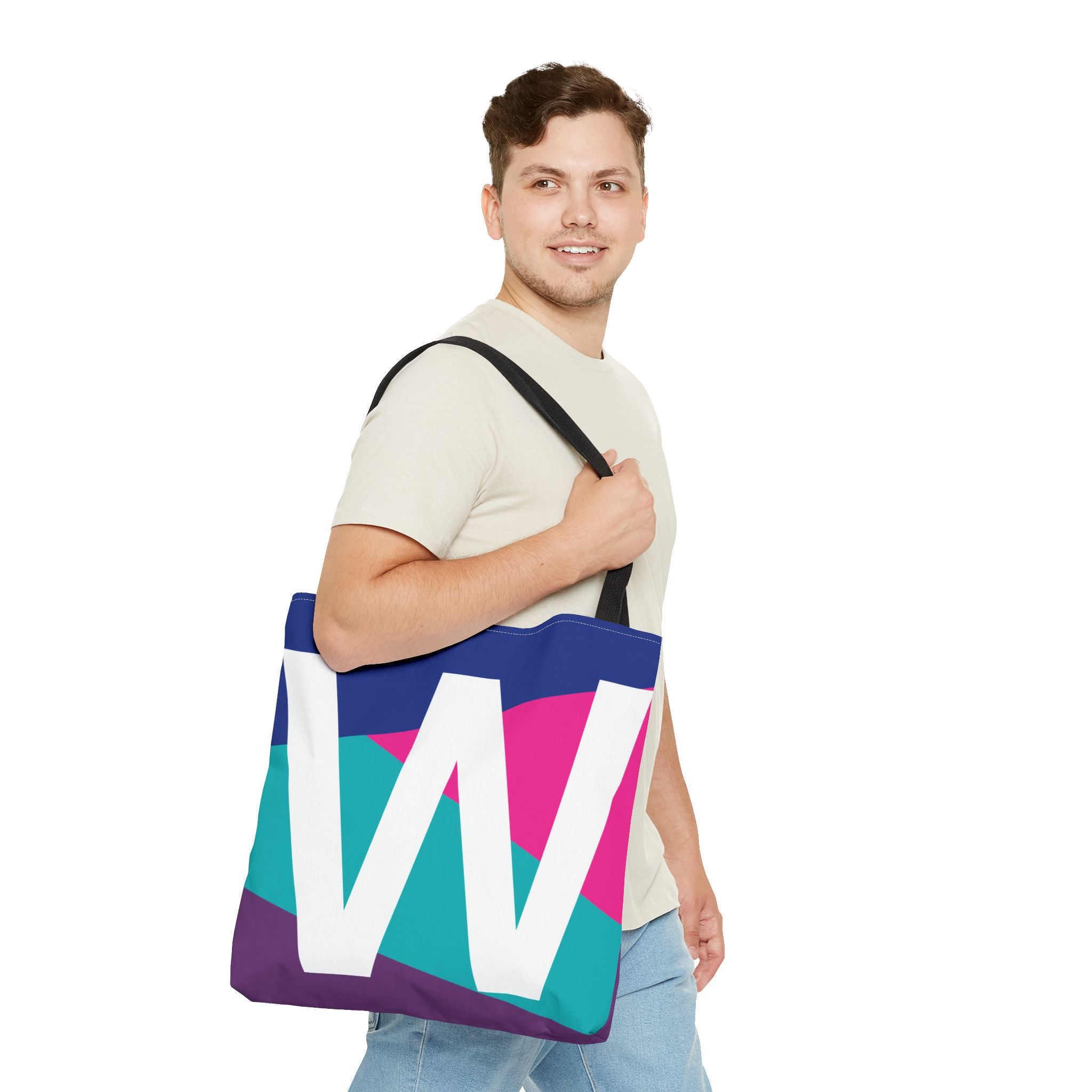 Monogram 'W' Colorblock Tote Bag — Personalized Initial W Shoulder Tote