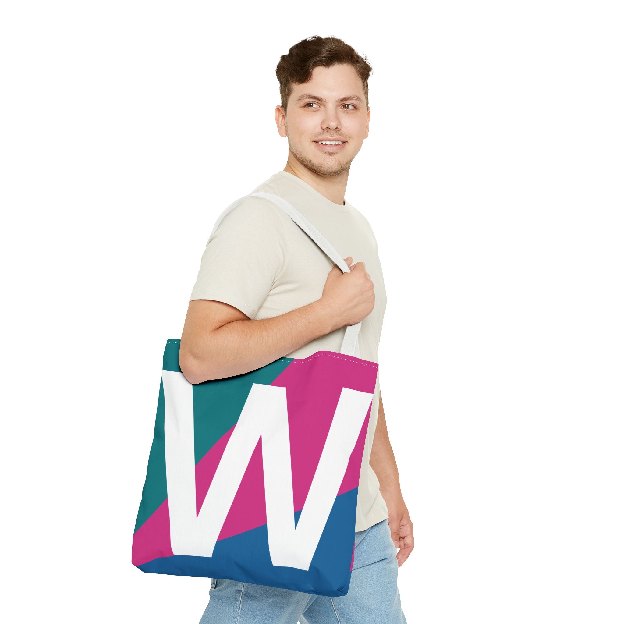 Monogram 'W' Colorblock Tote Bag — Personalized Initial W Shoulder Tote