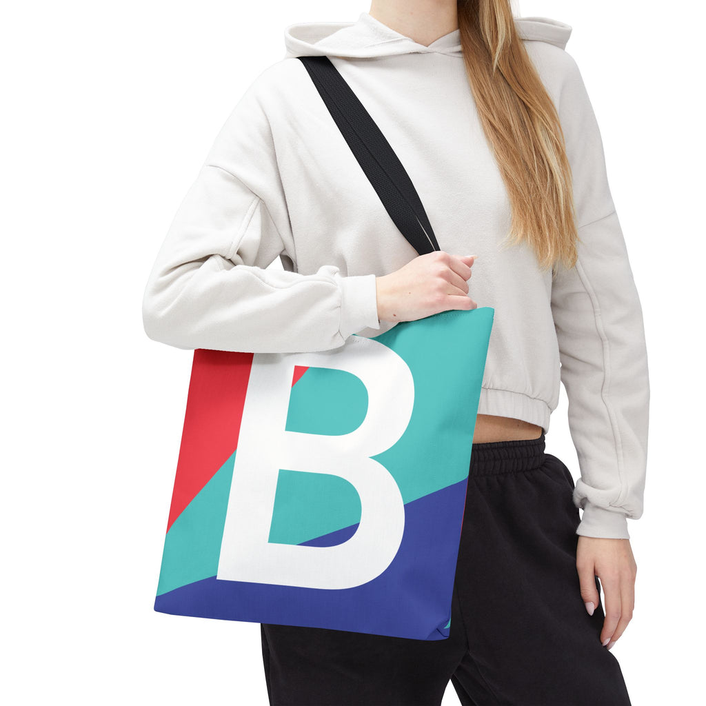 Monogram 'B' Colorblock Tote Bag — Personalized Initial B Shoulder Tote