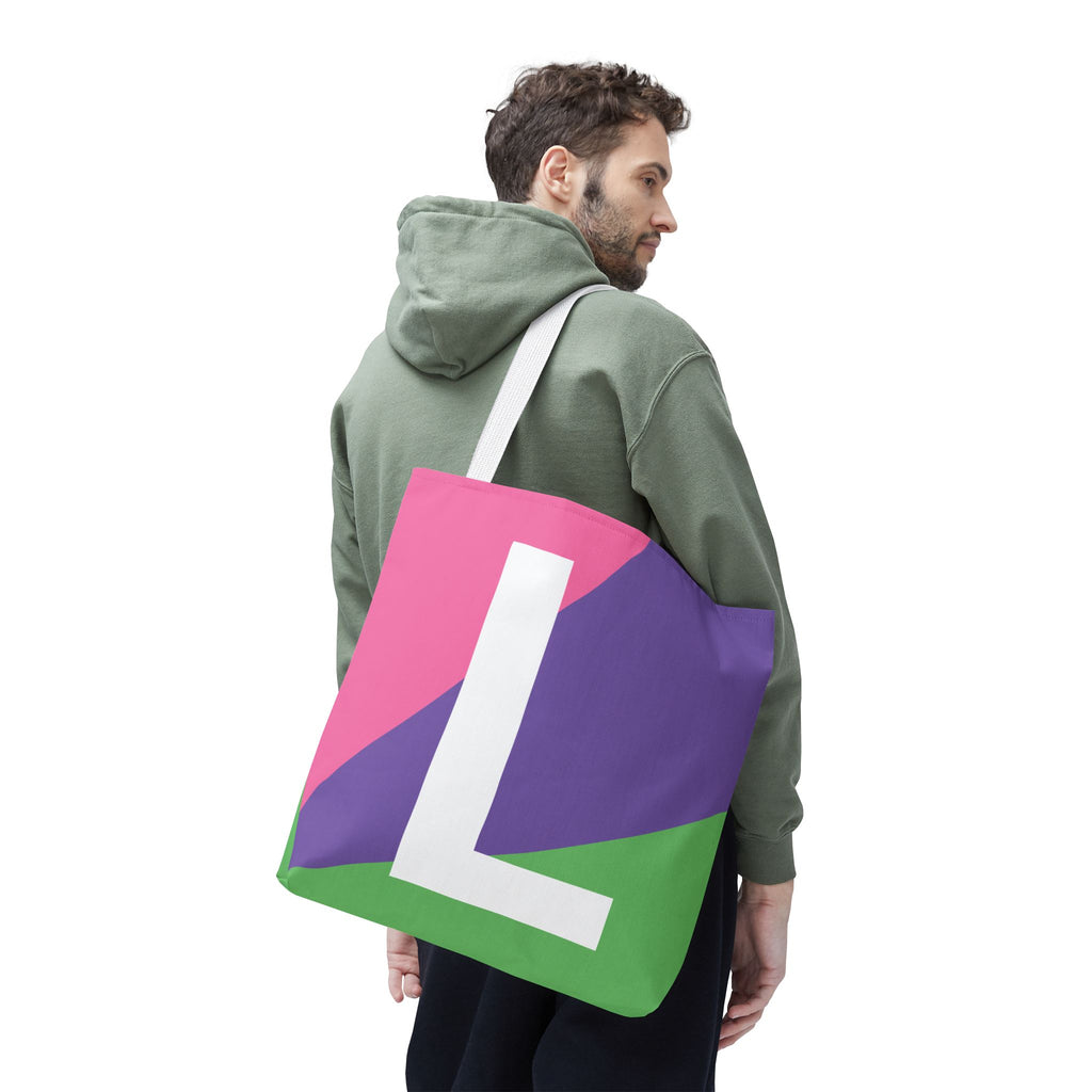 Monogram 'L' Colorblock Tote Bag — Personalized Initial L Shoulder Tote