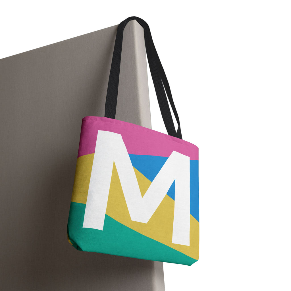 Monogram 'M' Colorblock Tote Bag — Personalized Initial M Shoulder Tote
