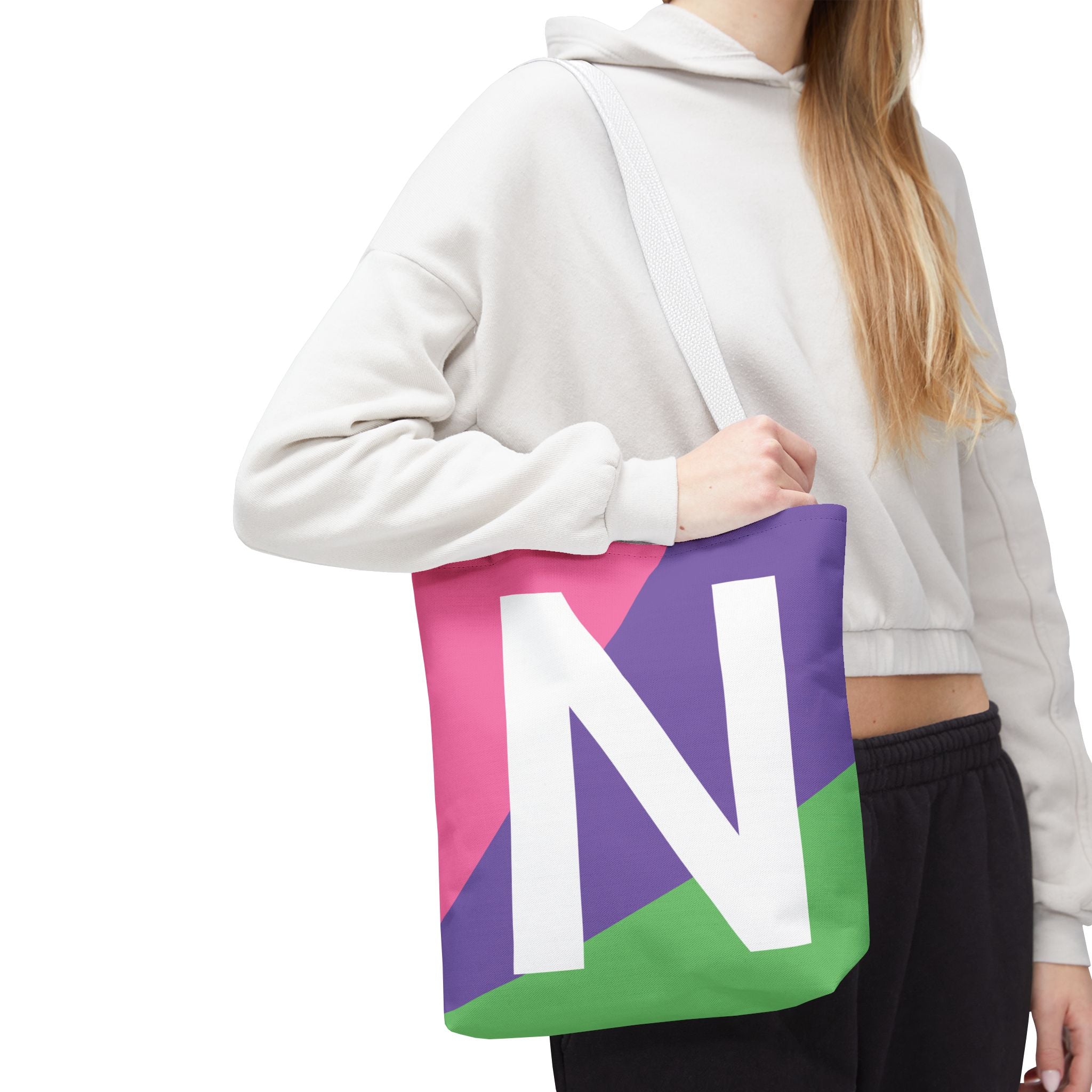 Monogram 'N' Colorblock Tote Bag — Personalized Initial N Shoulder Tote