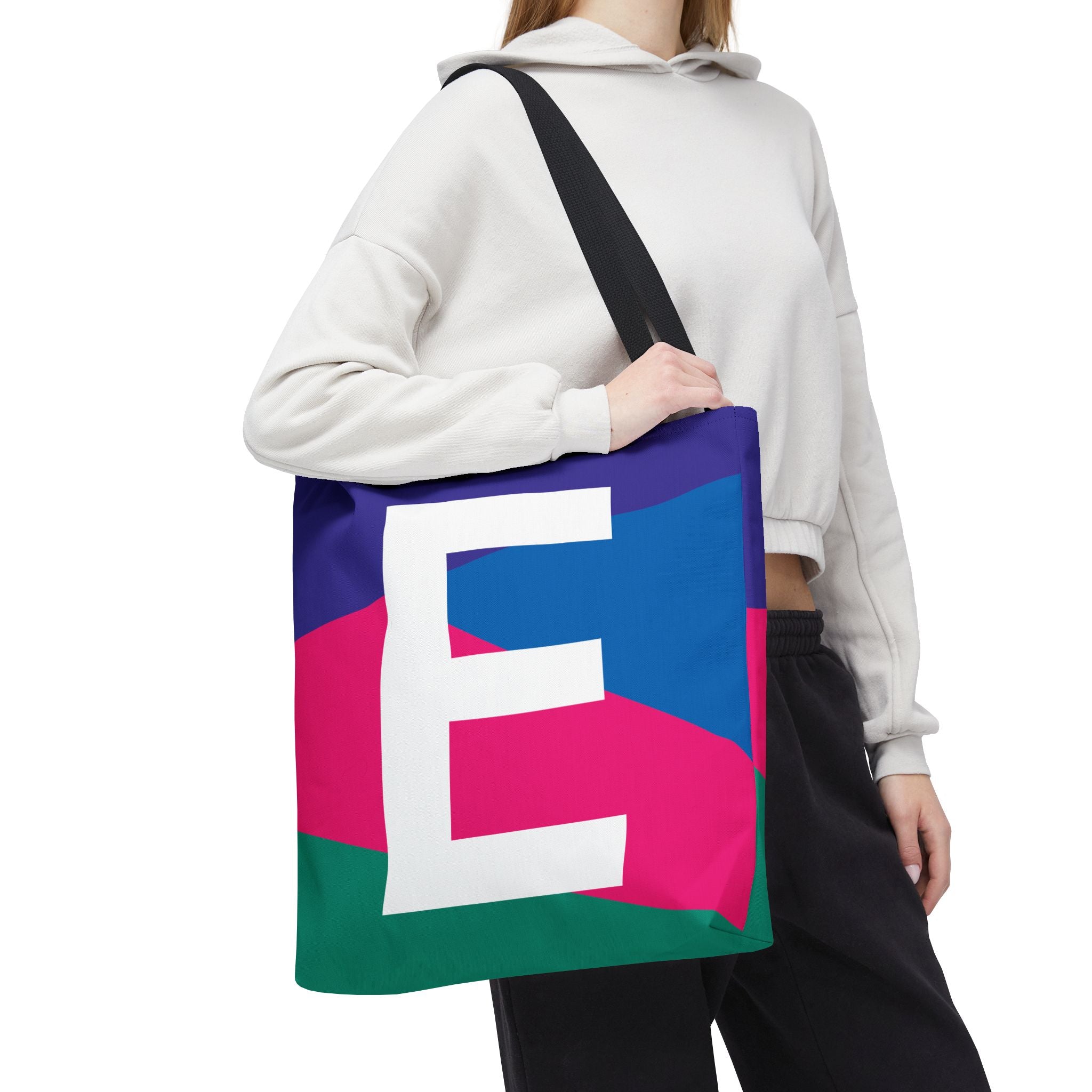 Monogram 'E' Colorblock Tote Bag — Personalized Initial E Shoulder Tote