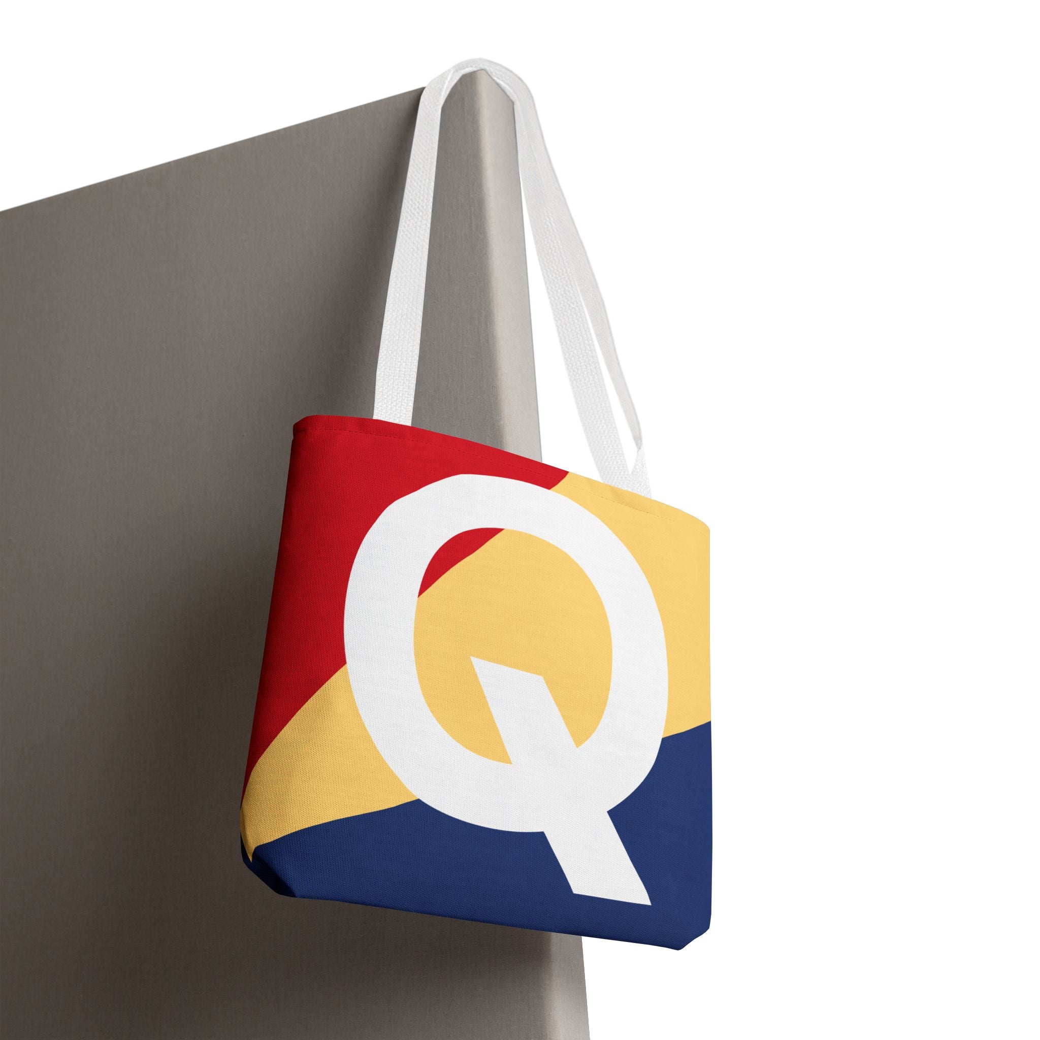 Monogram 'Q' Colorblock Tote Bag — Personalized Initial Q Shoulder Tote