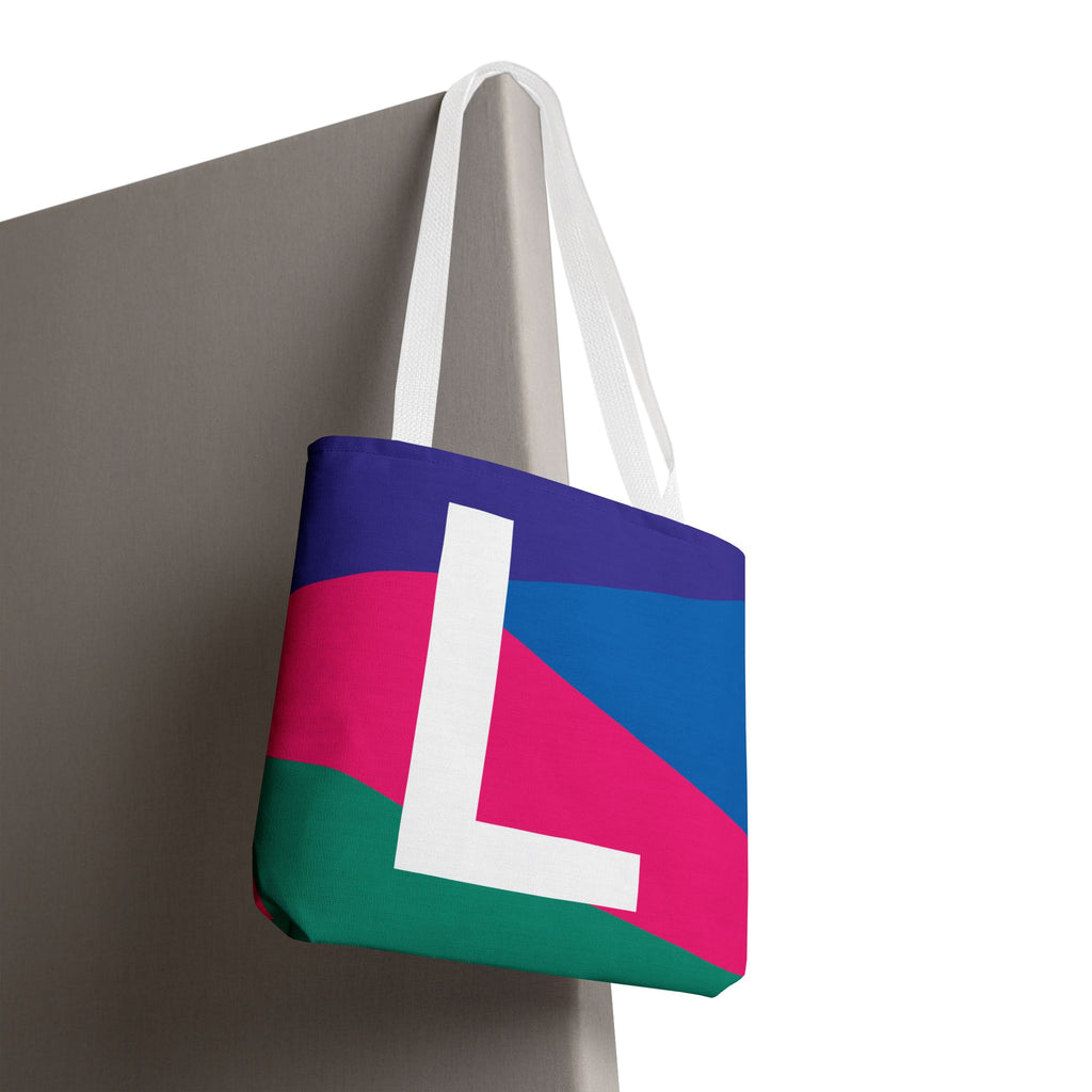 Monogram 'L' Colorblock Tote Bag — Personalized Initial L Shoulder Tote